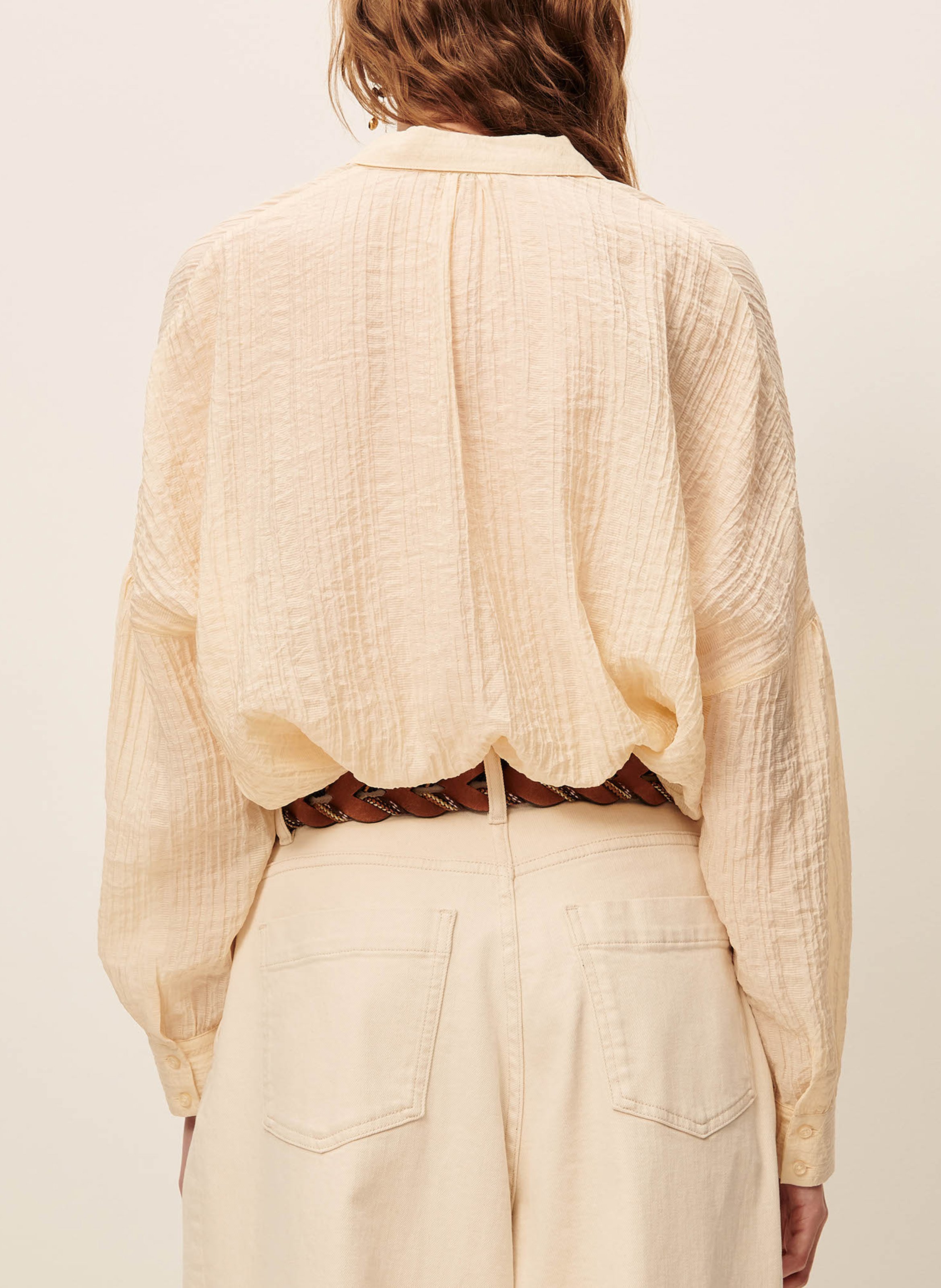 Classic-collar oversized striped cotton shirt SESSUN Beige