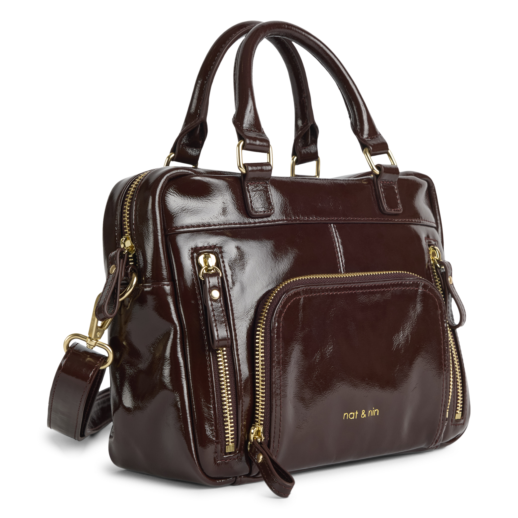 Multitaschen-Handtasche aus Leder NAT & NIN Braun