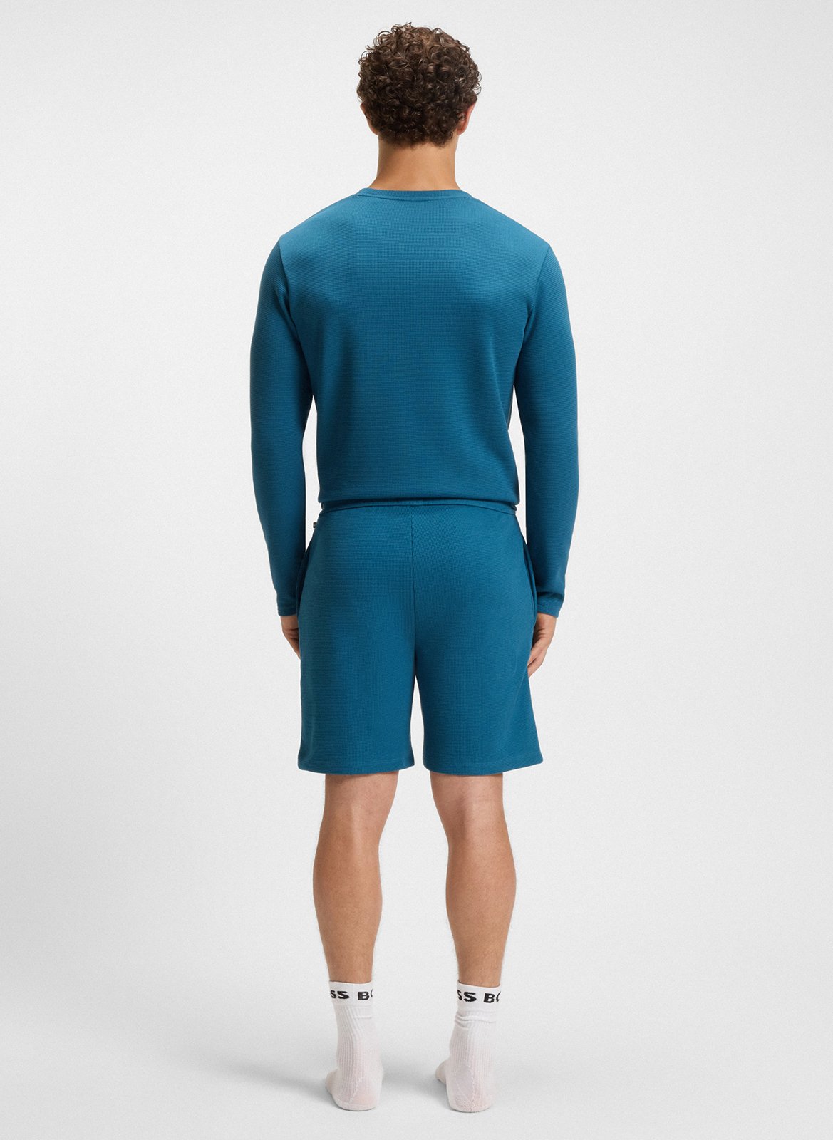 Straight waffle-textured shorts with embroidered logo BOSS Blue