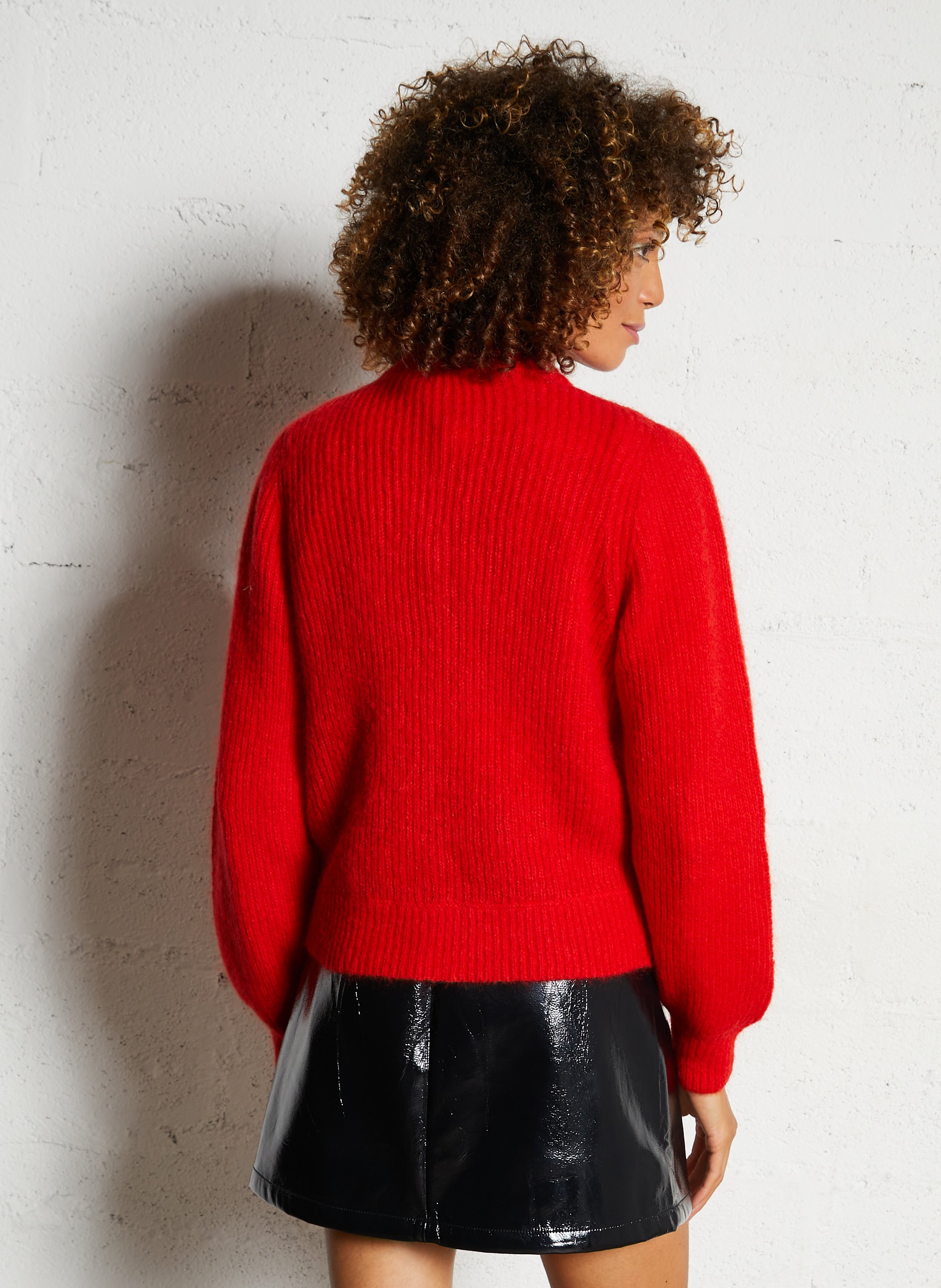 Straight round-neck wool-blend cardigan PETITE MENDIGOTE Red