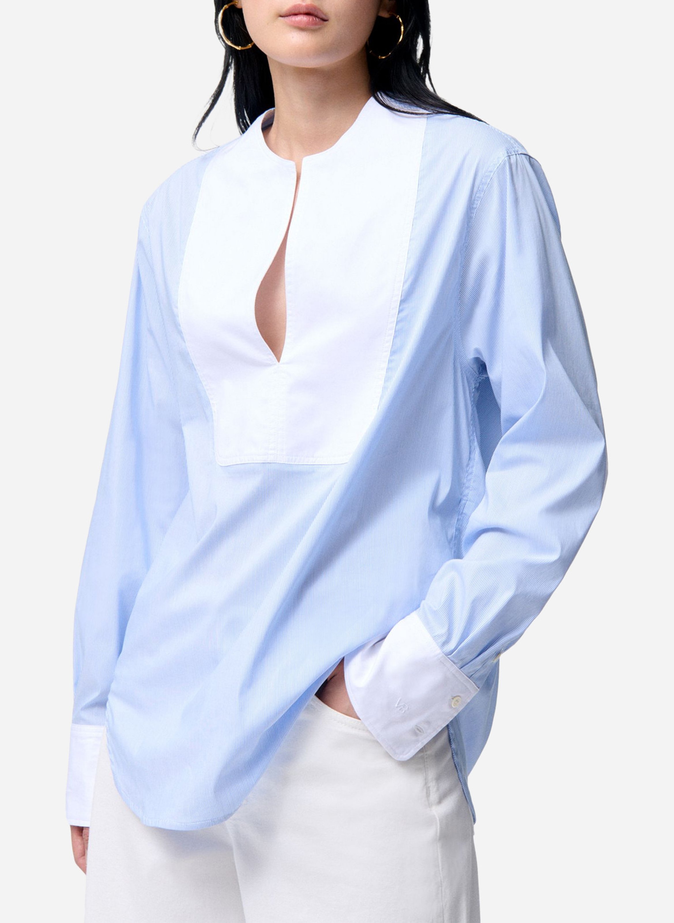 Round-neck cotton-blend blouse VANESSA BRUNO Blue