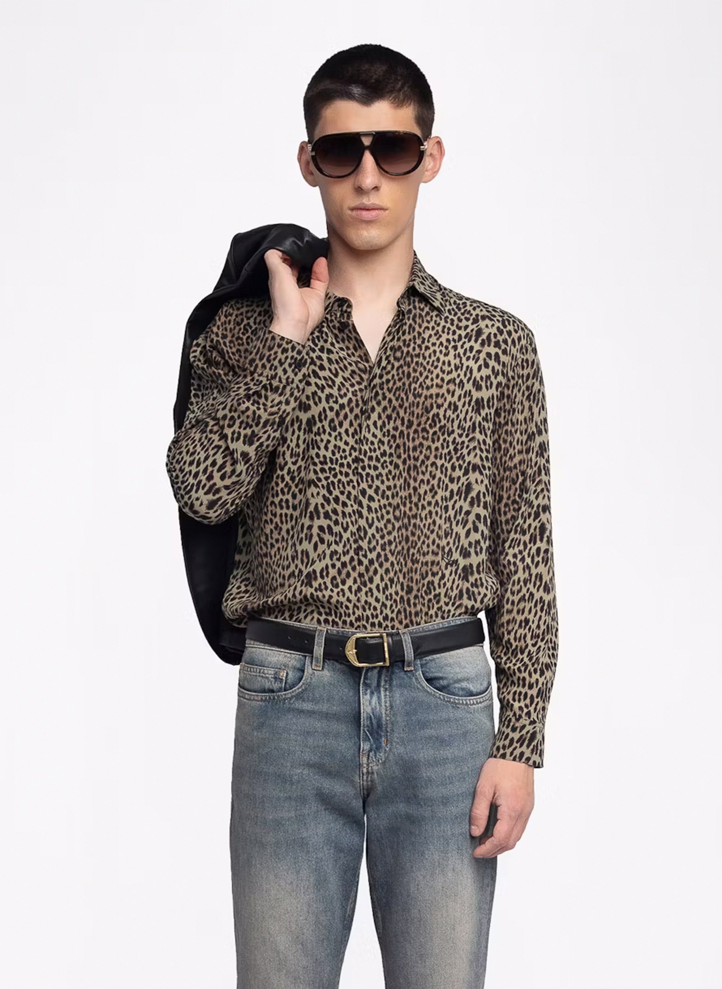 Chemise droite boutonnée à motif léopard ZADIG&amp;VOLTAIRE Vert