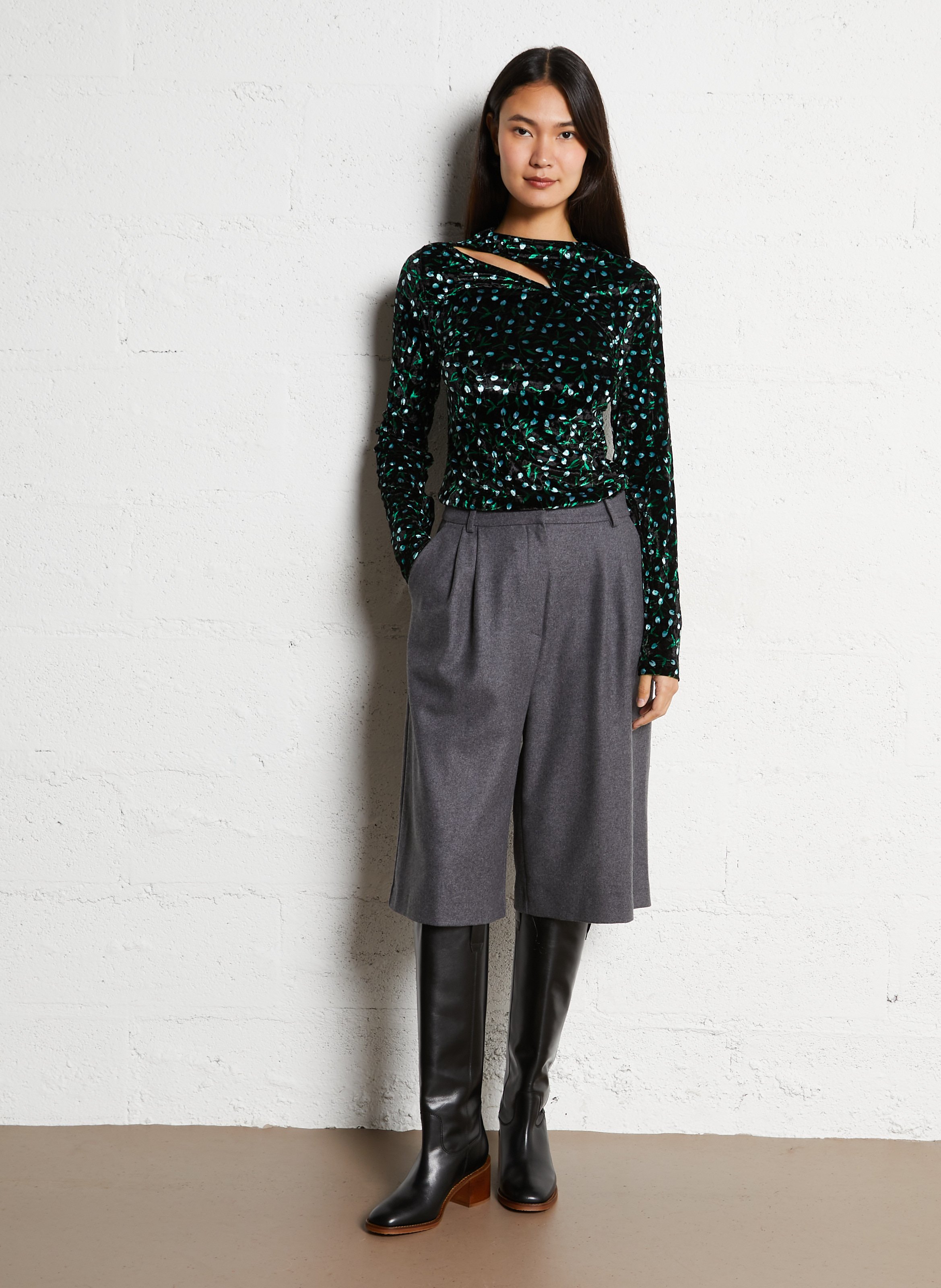 Rechte top met opstaande kraag en print FABIENNE CHAPOT Zwart