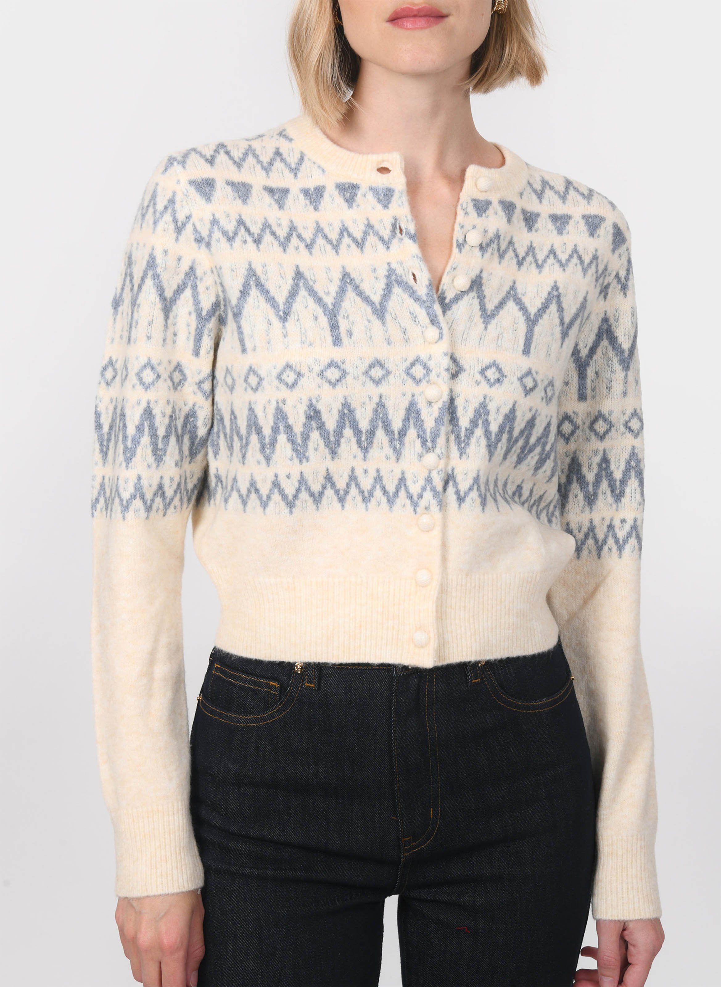 Gilet jacquard col rond KOOKAI Blanc