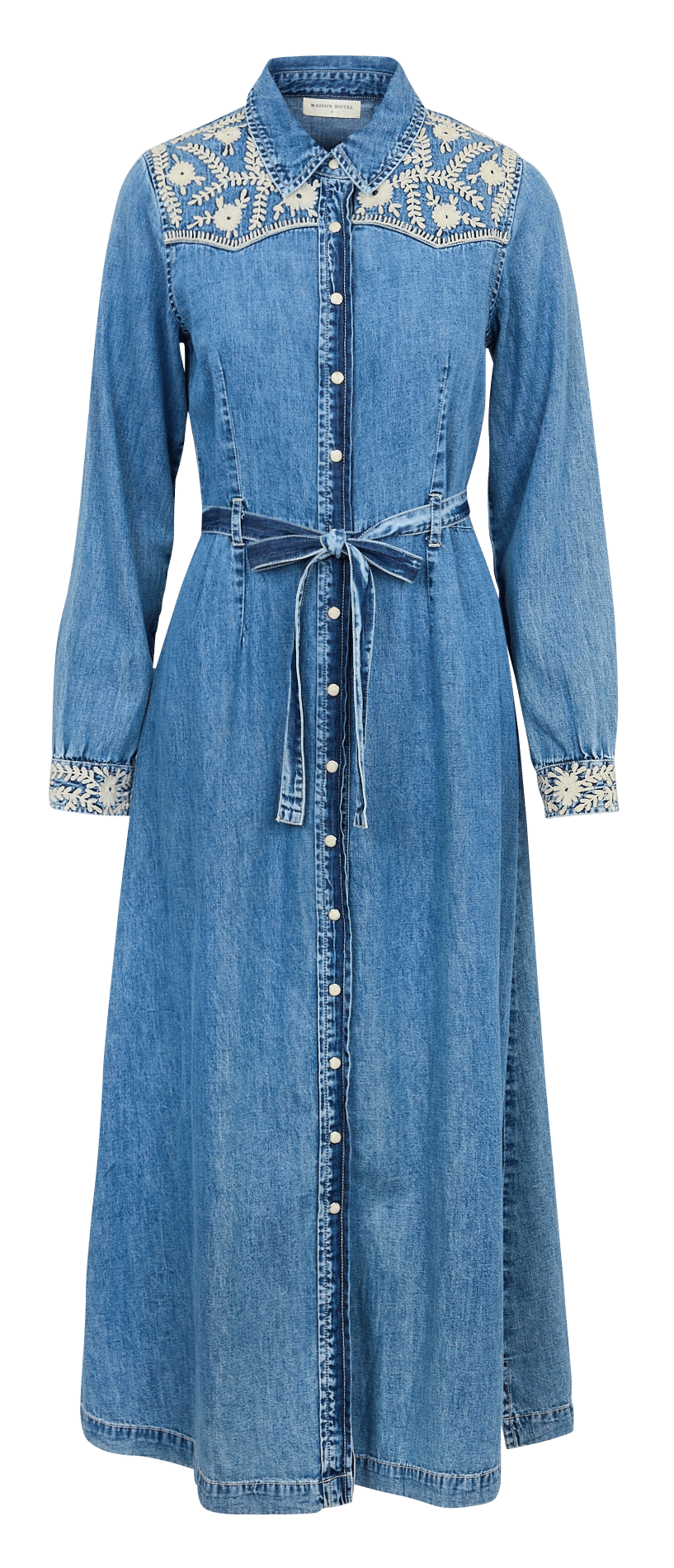 Langes Jeanskleid mit besticktem Gürtel MAISON HOTEL Blau