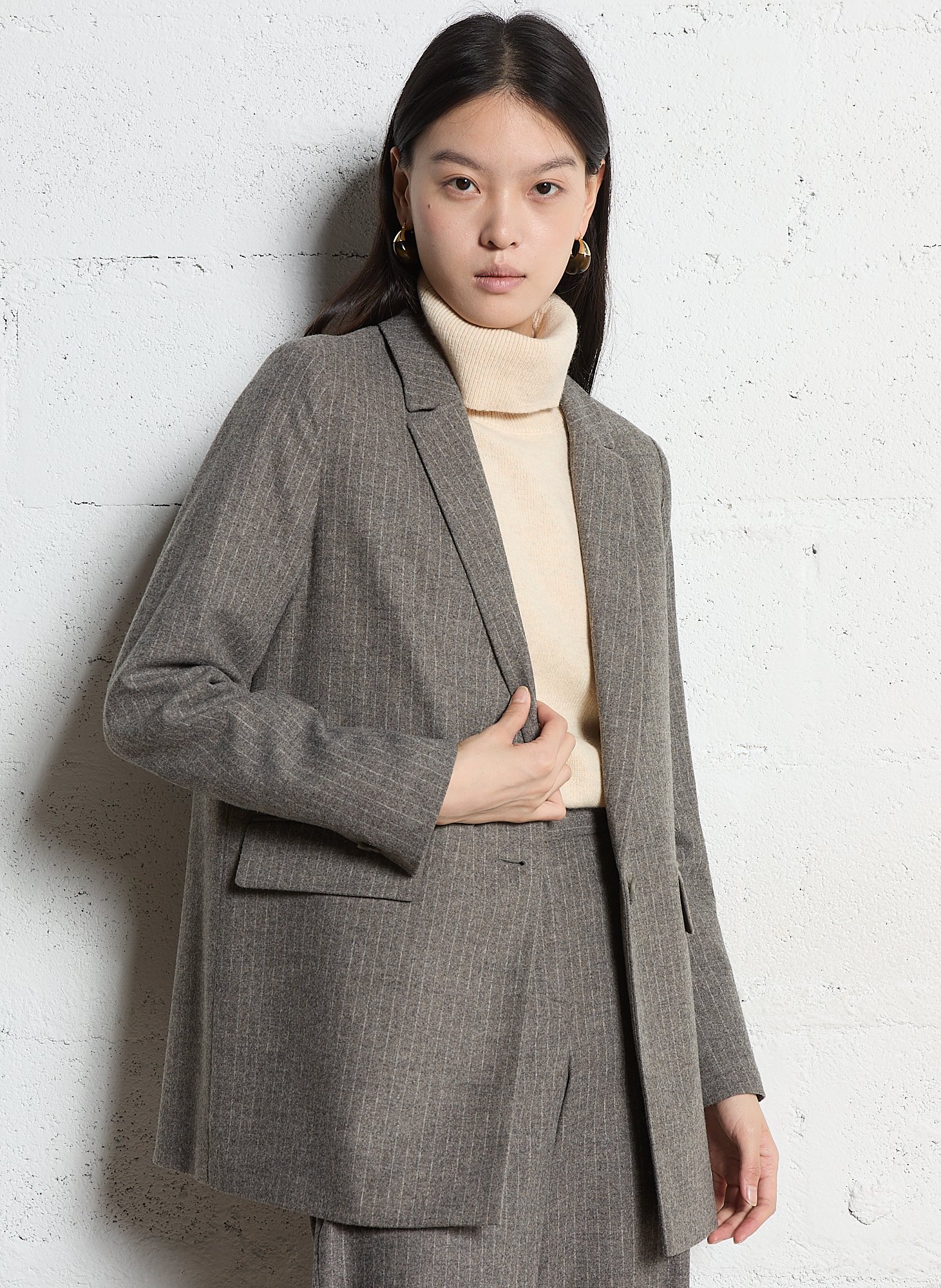 Straight blazer jacket with tennis stripes MAISON 123 Beige