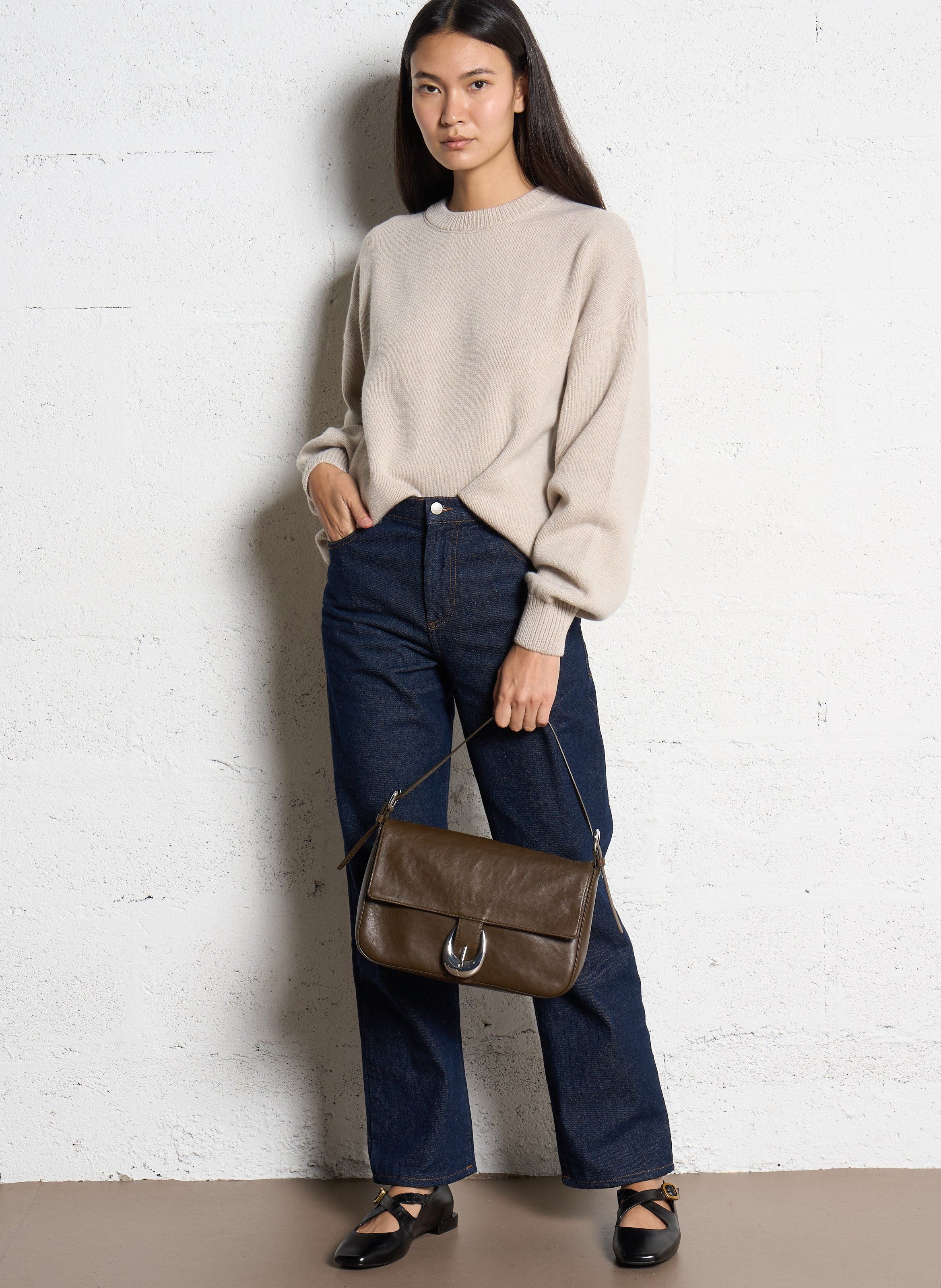 Sac épaule à rabat en cuir STAUD Marron