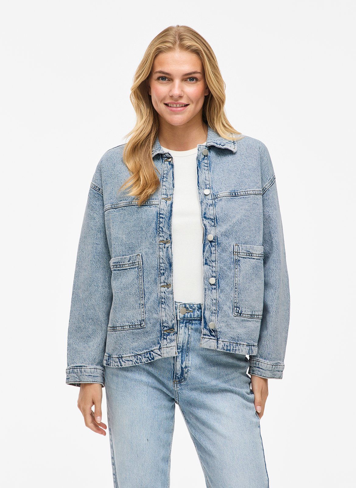 Veste droite col classique en coton mélangé VILA Bleu