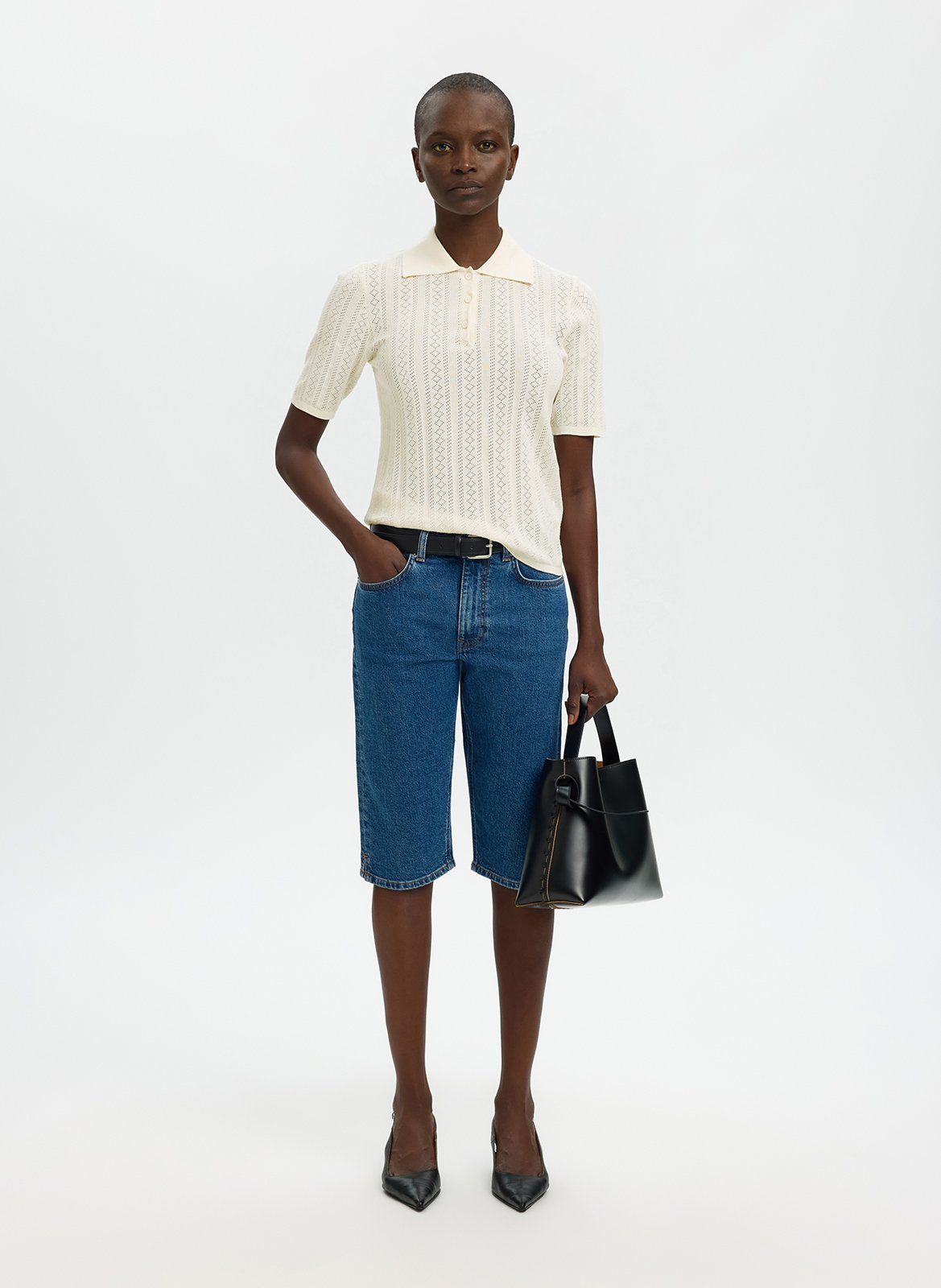 Gerade geschnittenes Poloshirt aus Bio-Baumwolle SELECTED Weiss