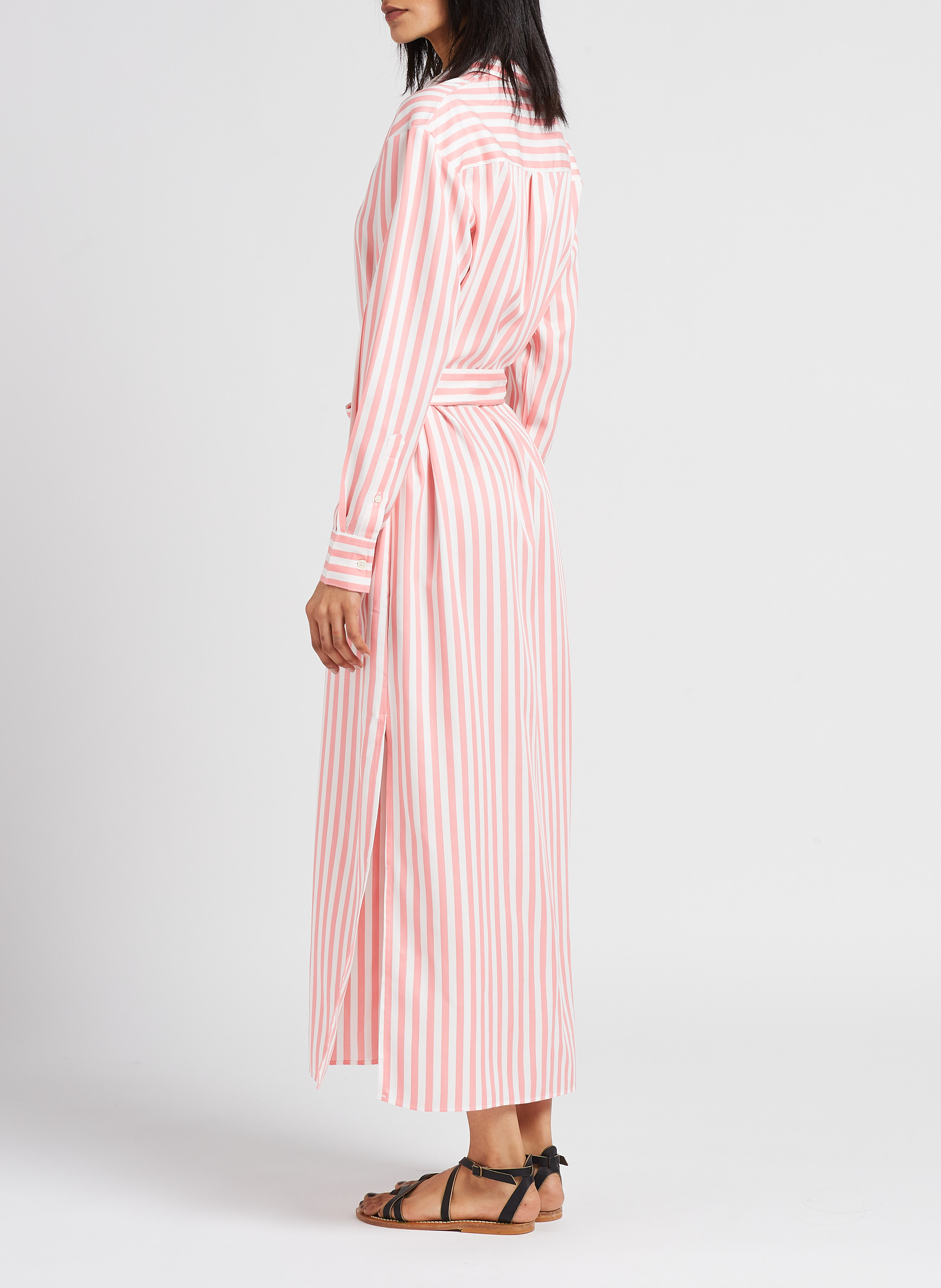 Lange jurk met klassieke kraag en geborduurse tekst'Amour' MAISON LABICHE Roze