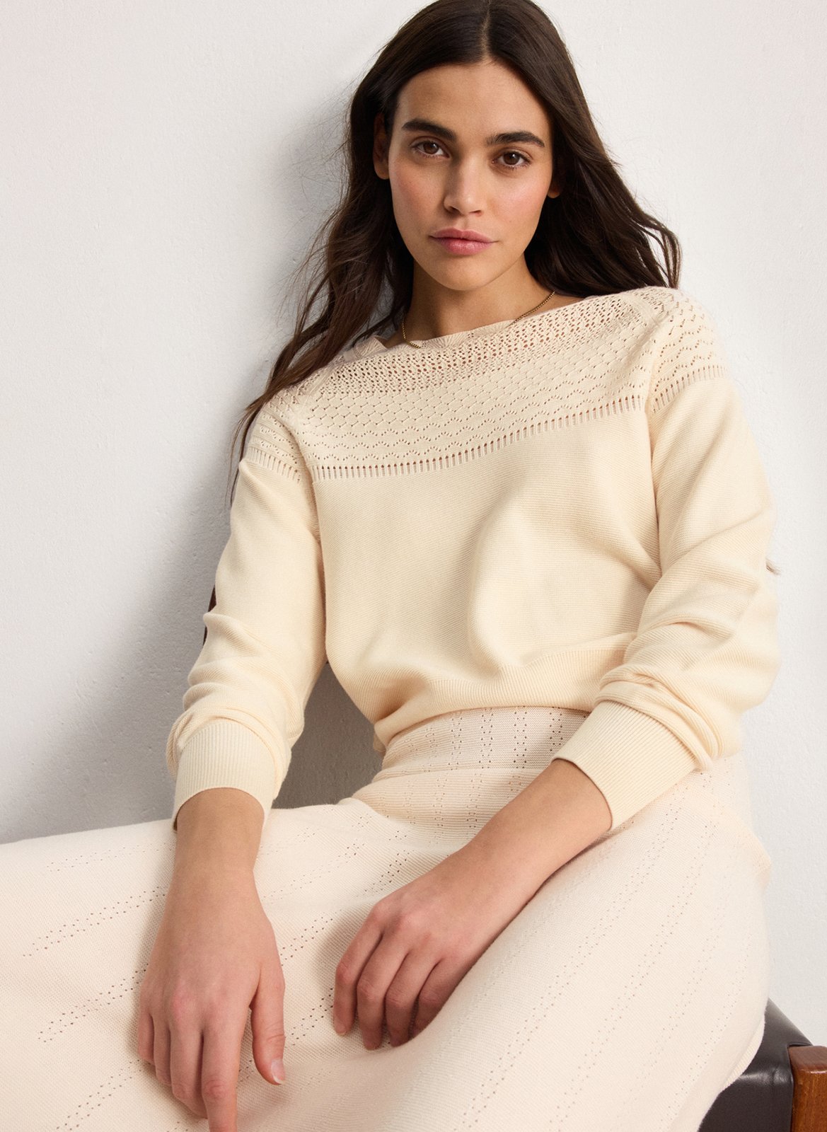 Ärmelloser Pullover mit Schnürung aus Baumwolle und Wolle PABLO Beige