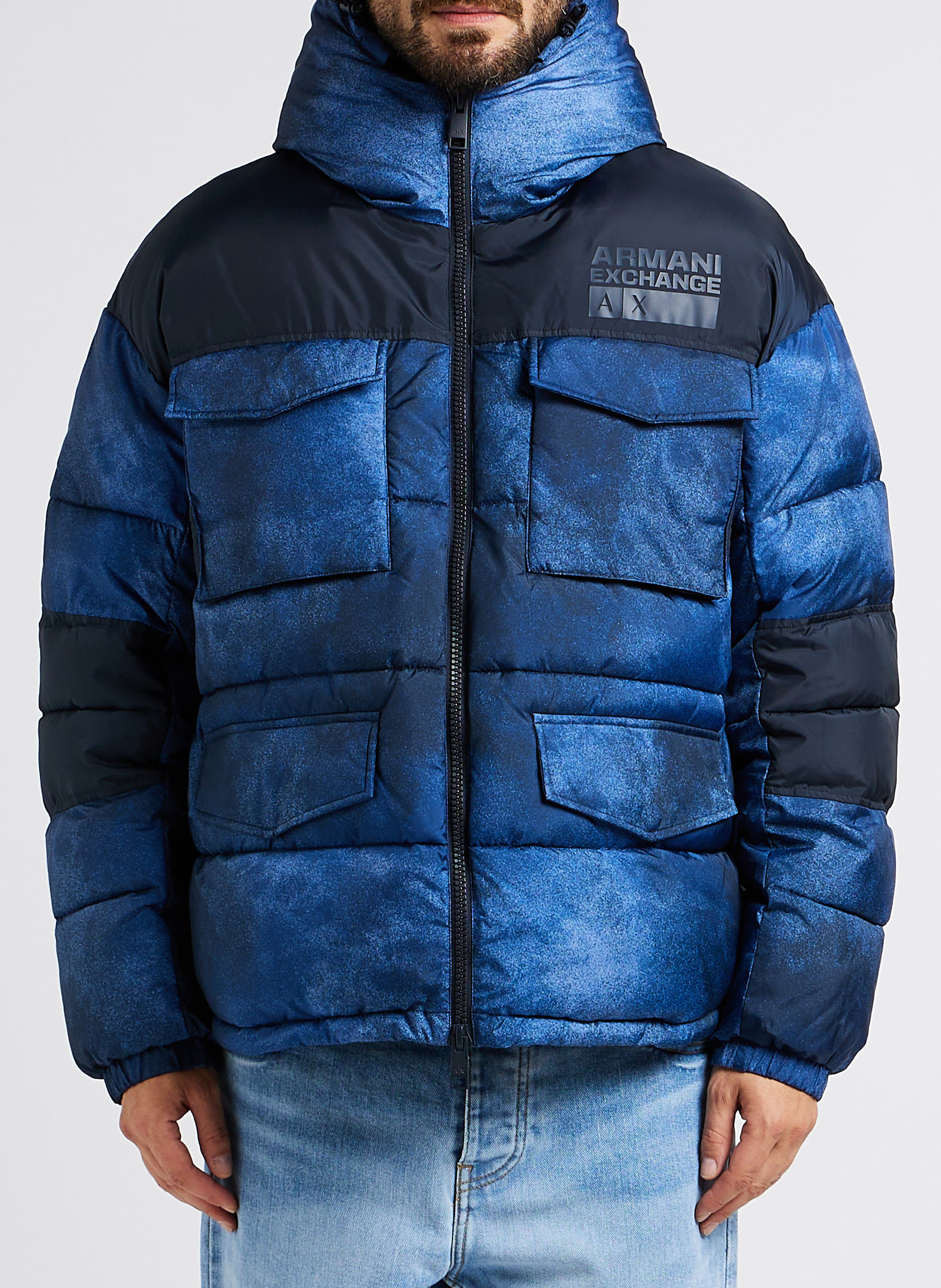 Donsjack met opstaande kraag en capuchon ARMANI EXCHANGE Blauw