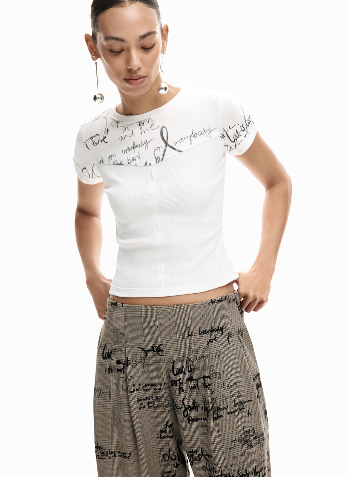 High-waisted printed trousers DESIGUAL Black