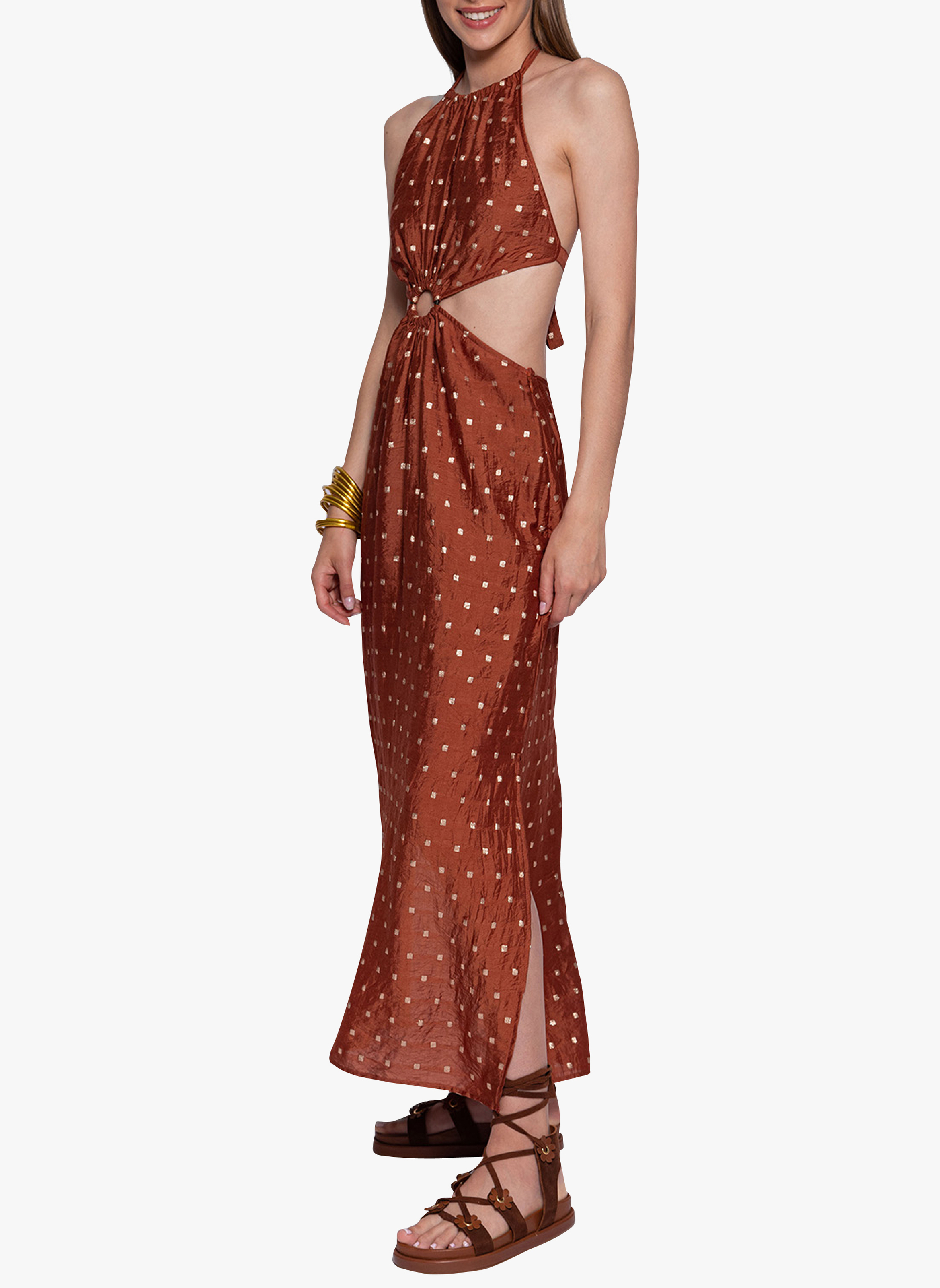 Robe longue dos nu à motifs  SUNDRESS Marron