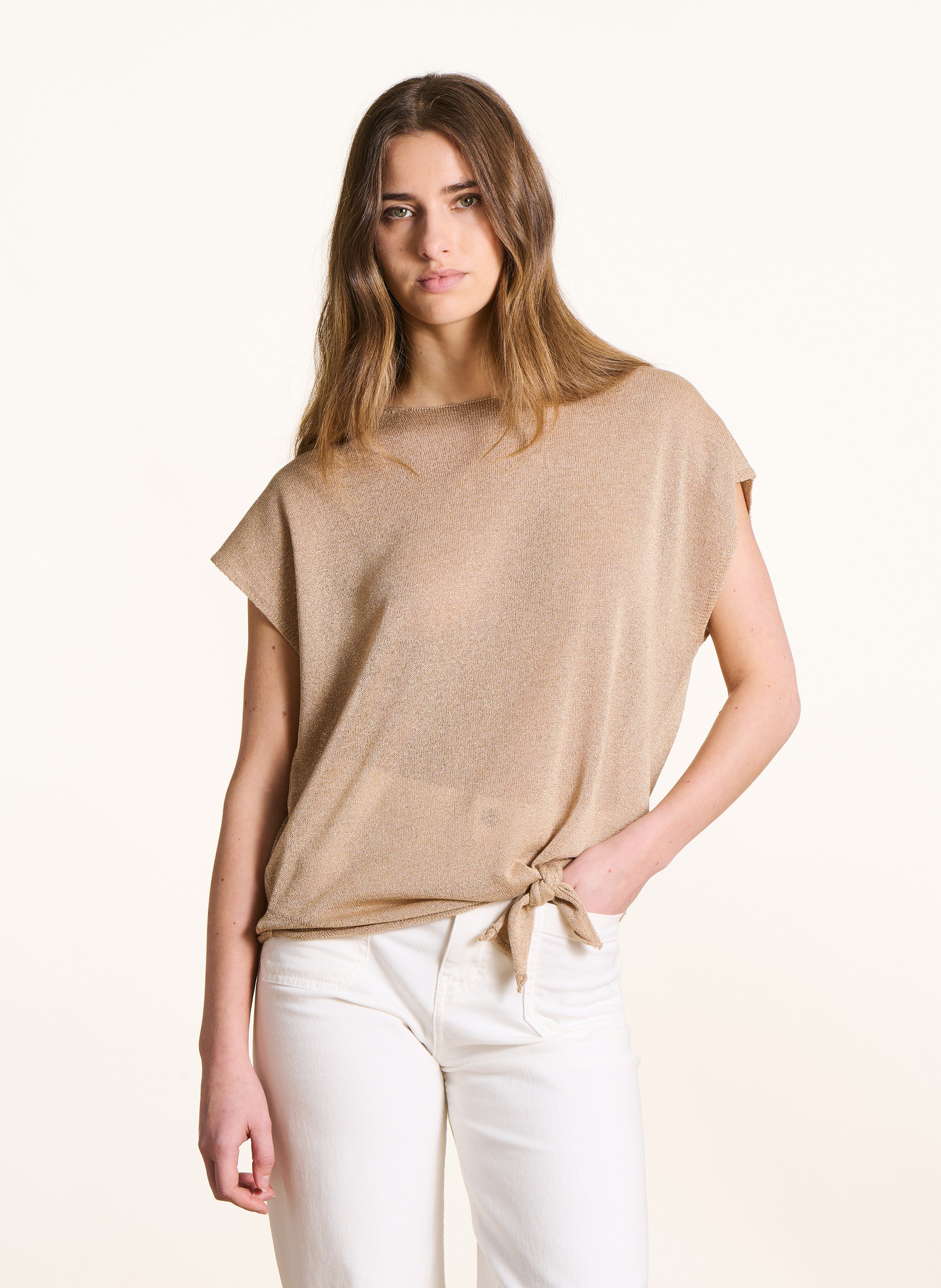 Kurzarm-Pullover aus schimmerndem Strick LA FEE MARABOUTEE