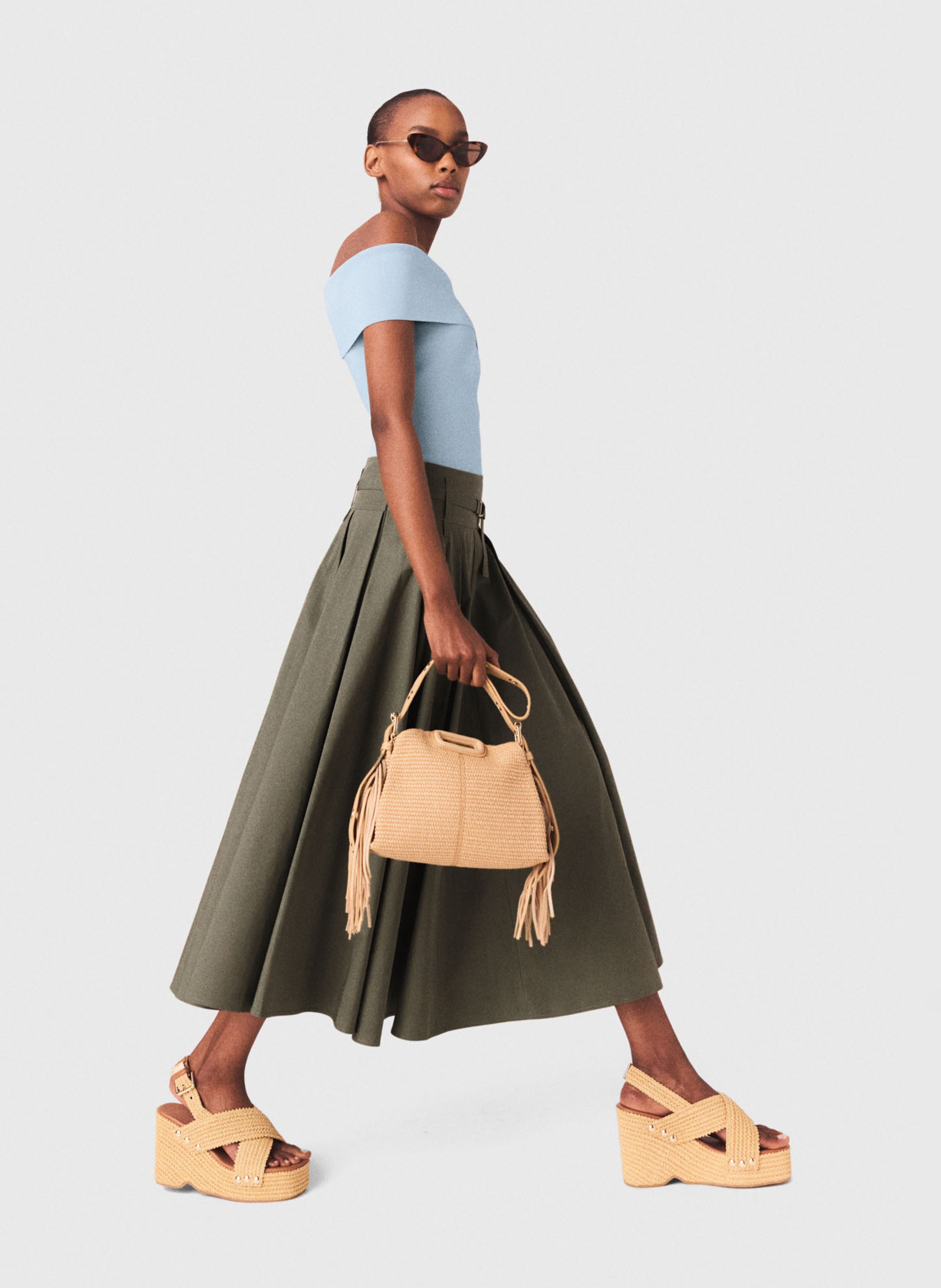 Halflange, gerende rok MAJE Kaki