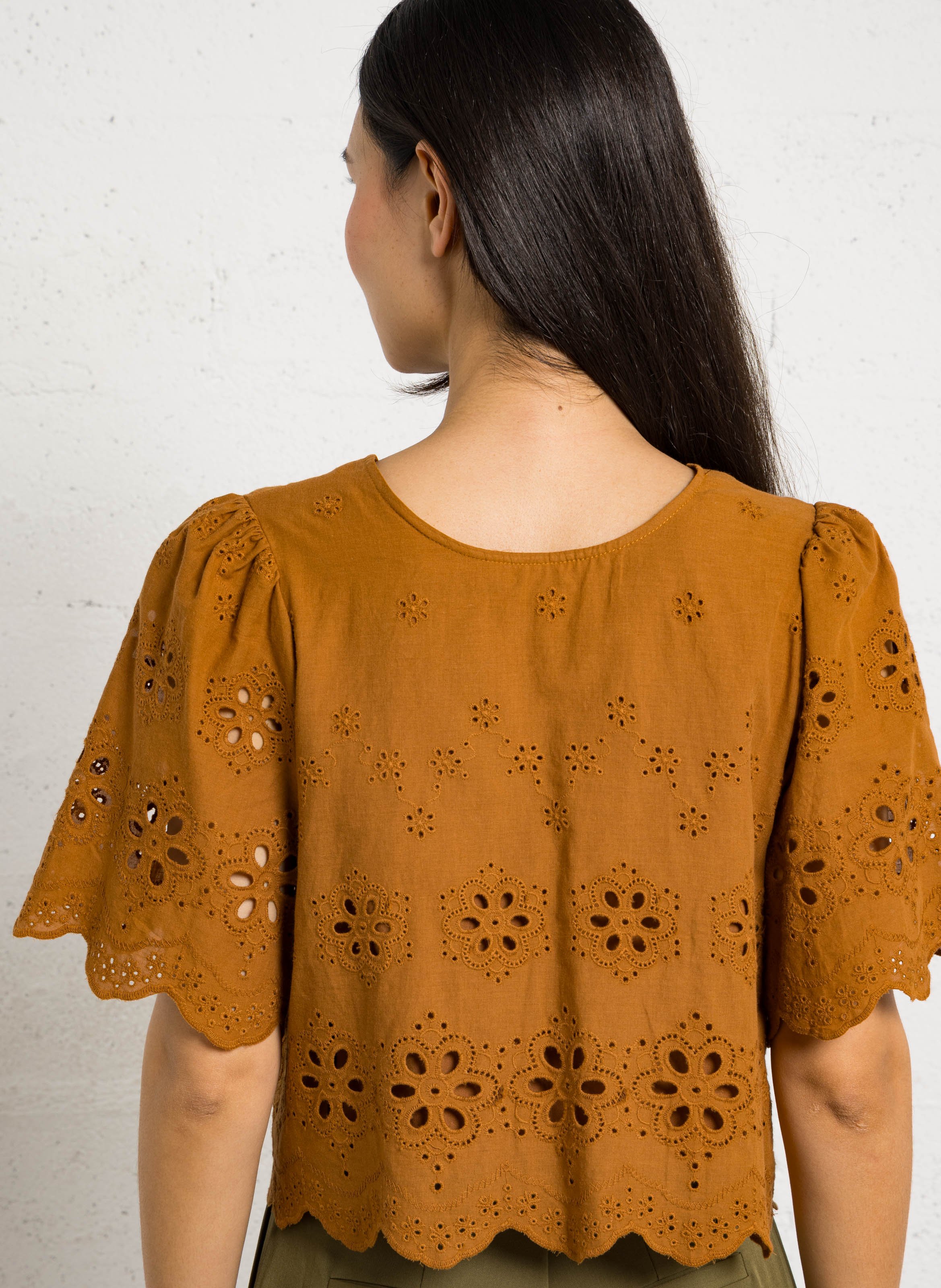 Top col v en coton SEE U SOON Marron