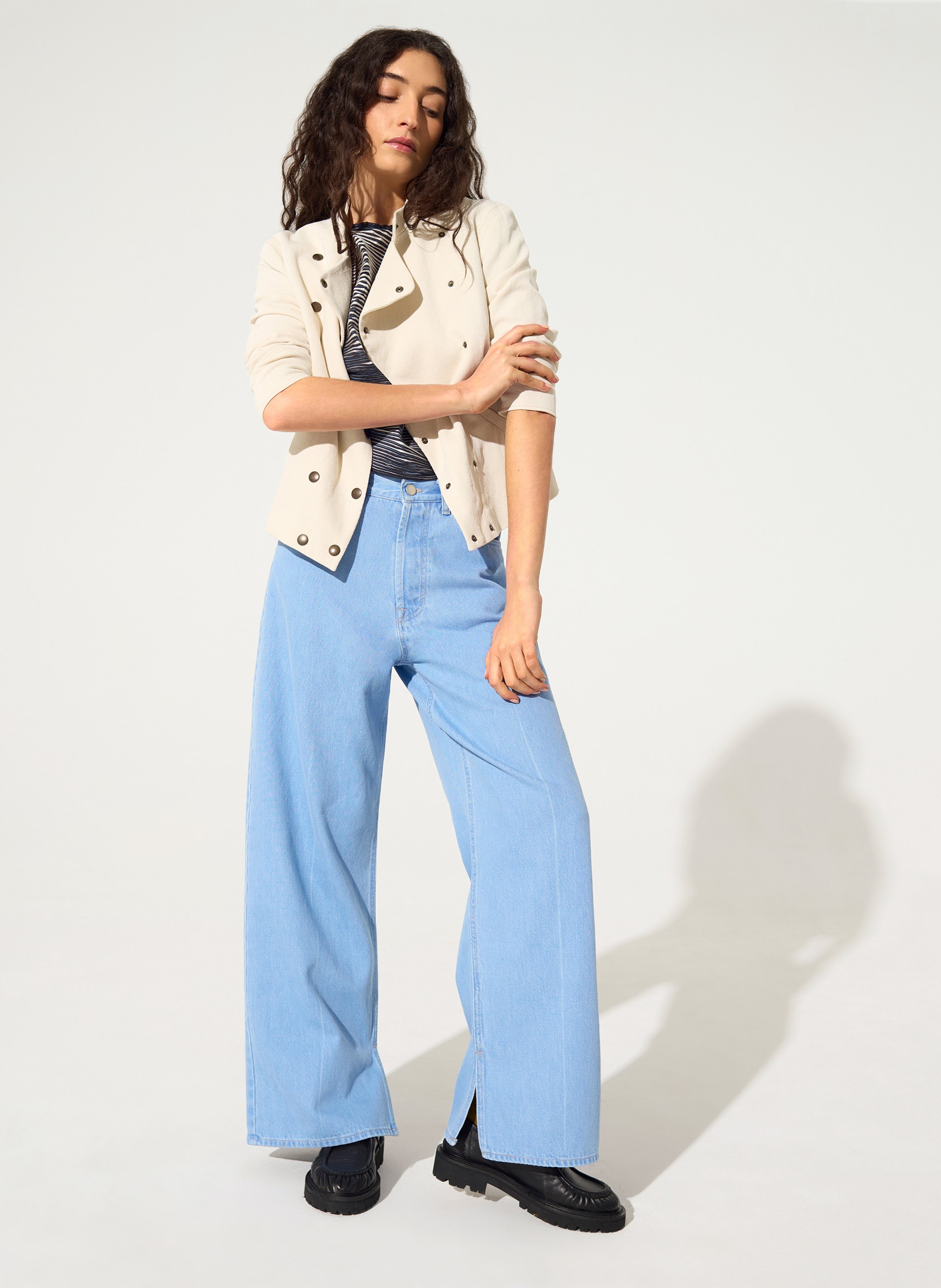 Wide high-waisted plain jeans COTELAC Blue