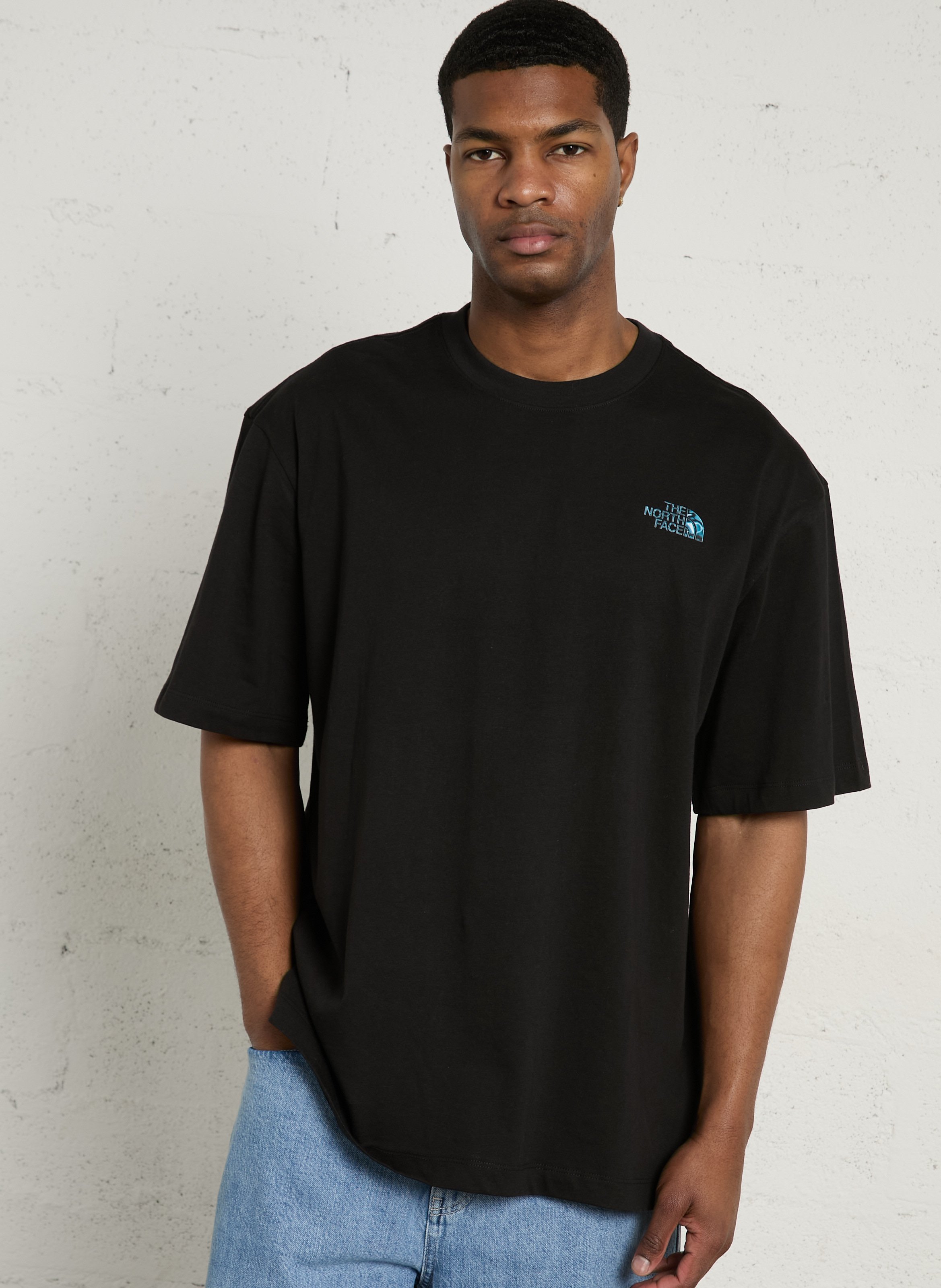 Straight round-neck cotton T-shirt with screen print THE NORTH FACE