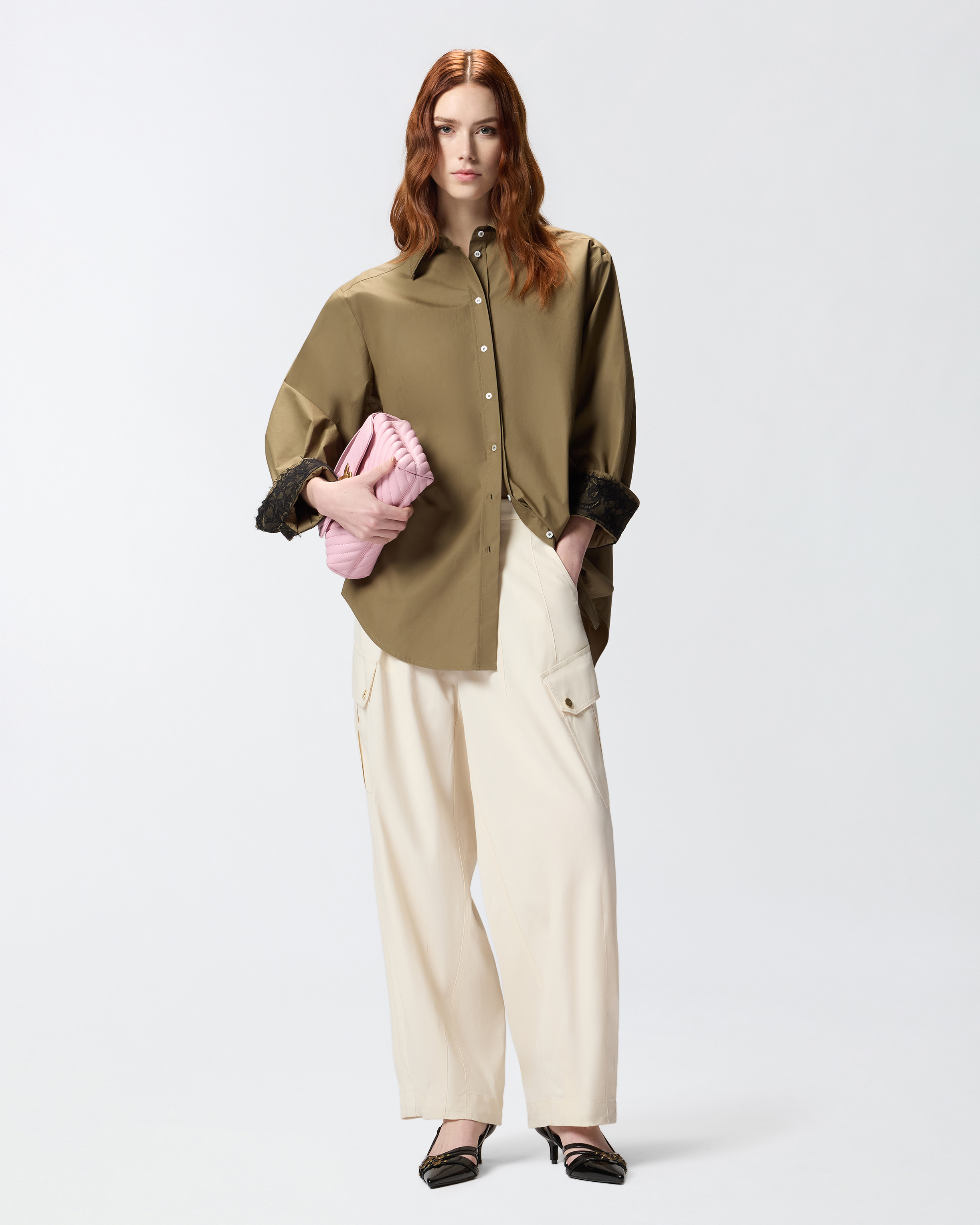 Poplin shirt with lace details PINKO Green