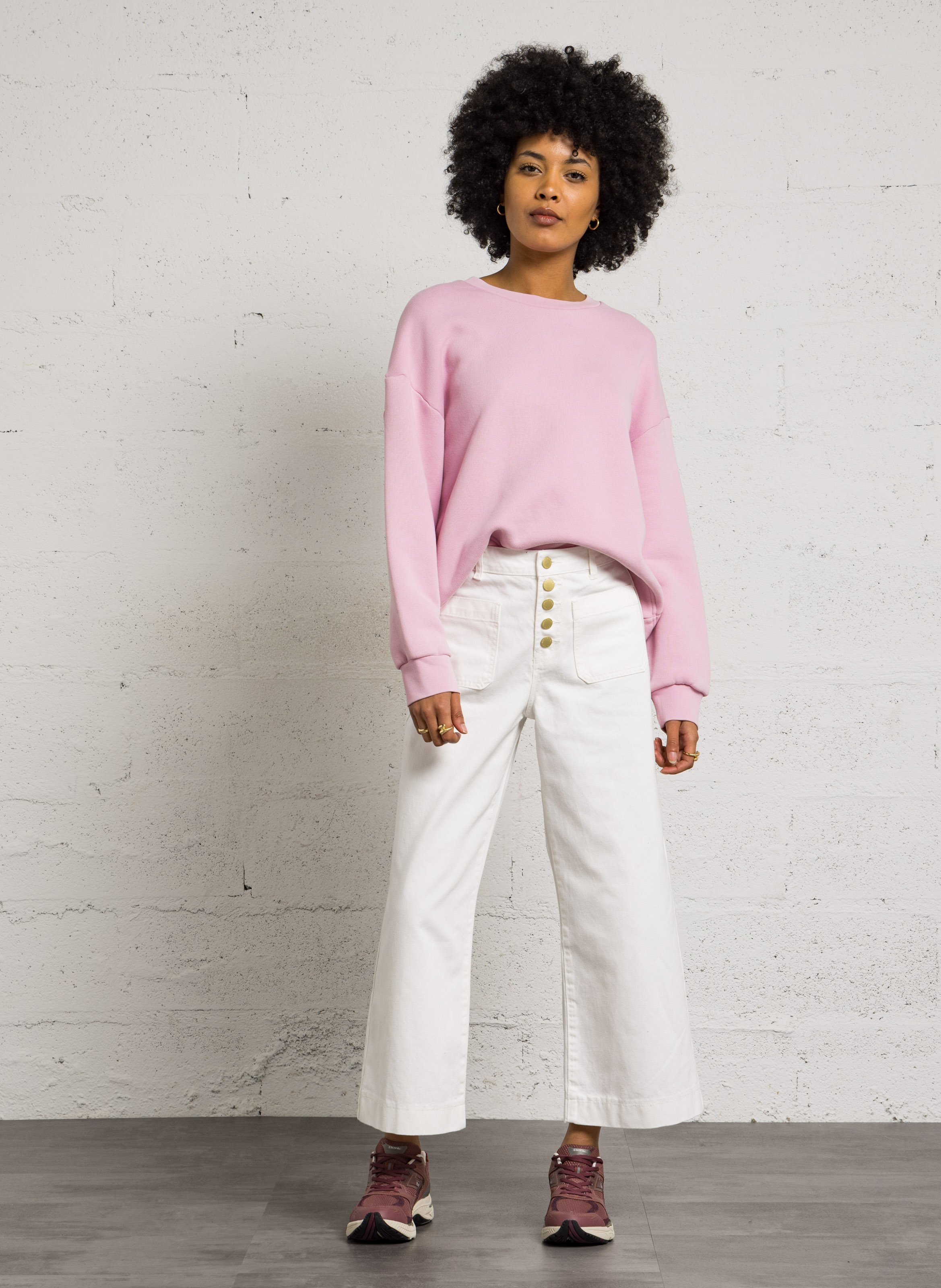 Sudadera cuello redondo mangas largas lisa Rosa