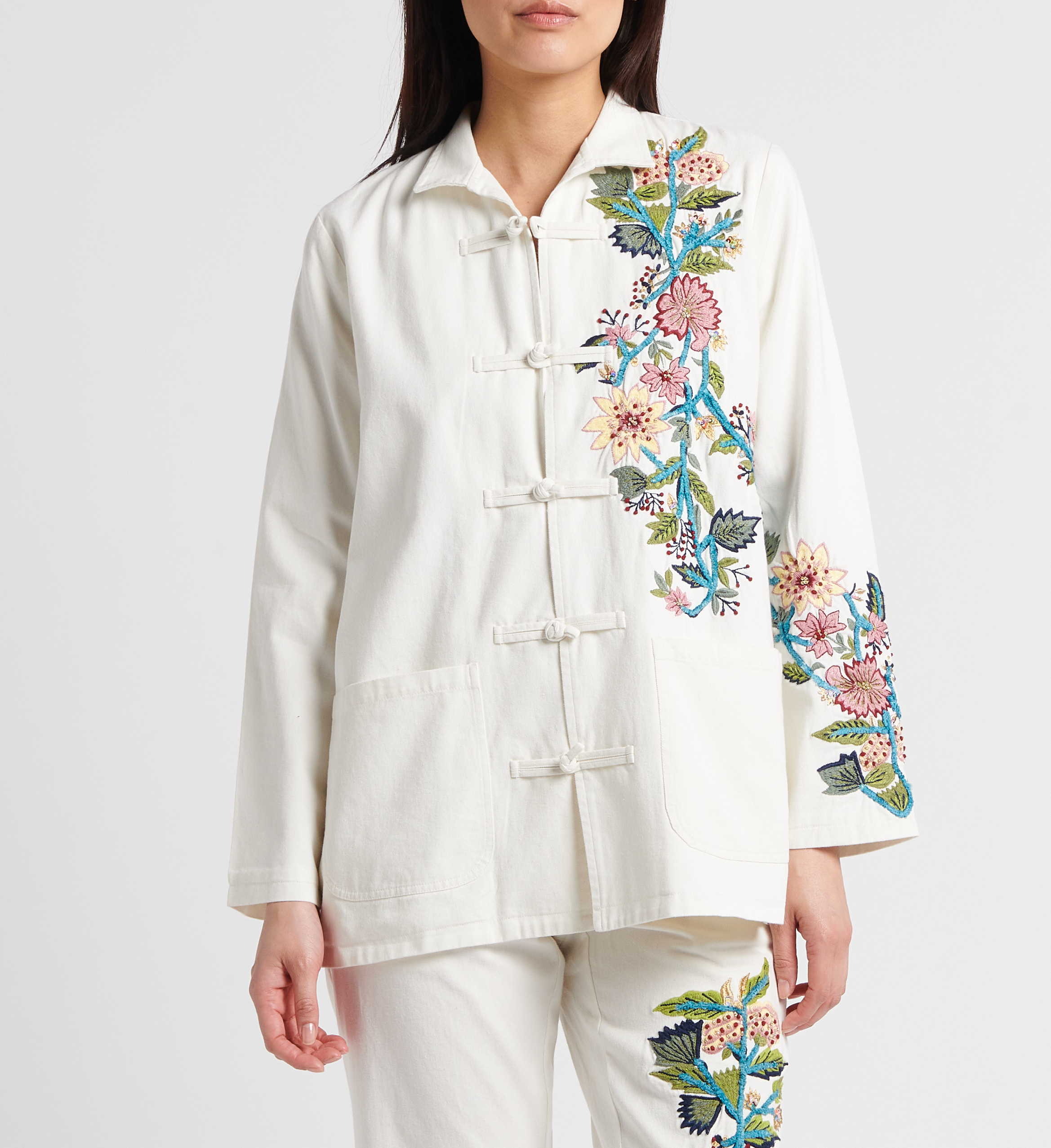 Embroidered cotton jacket with classic collar V DE VINSTER Beige