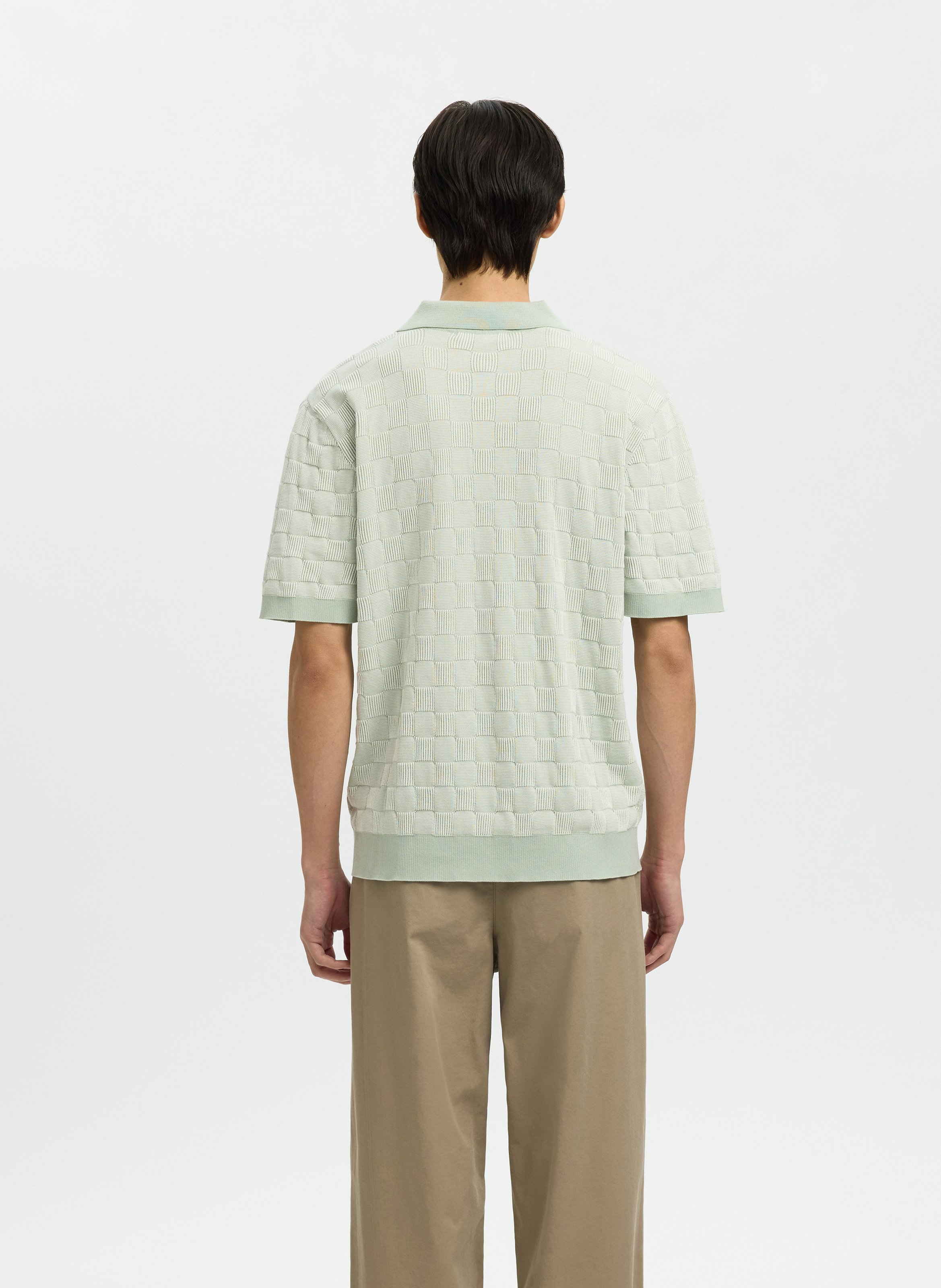 Polo met jacquardmotief en korte mouw SELECTED Groen