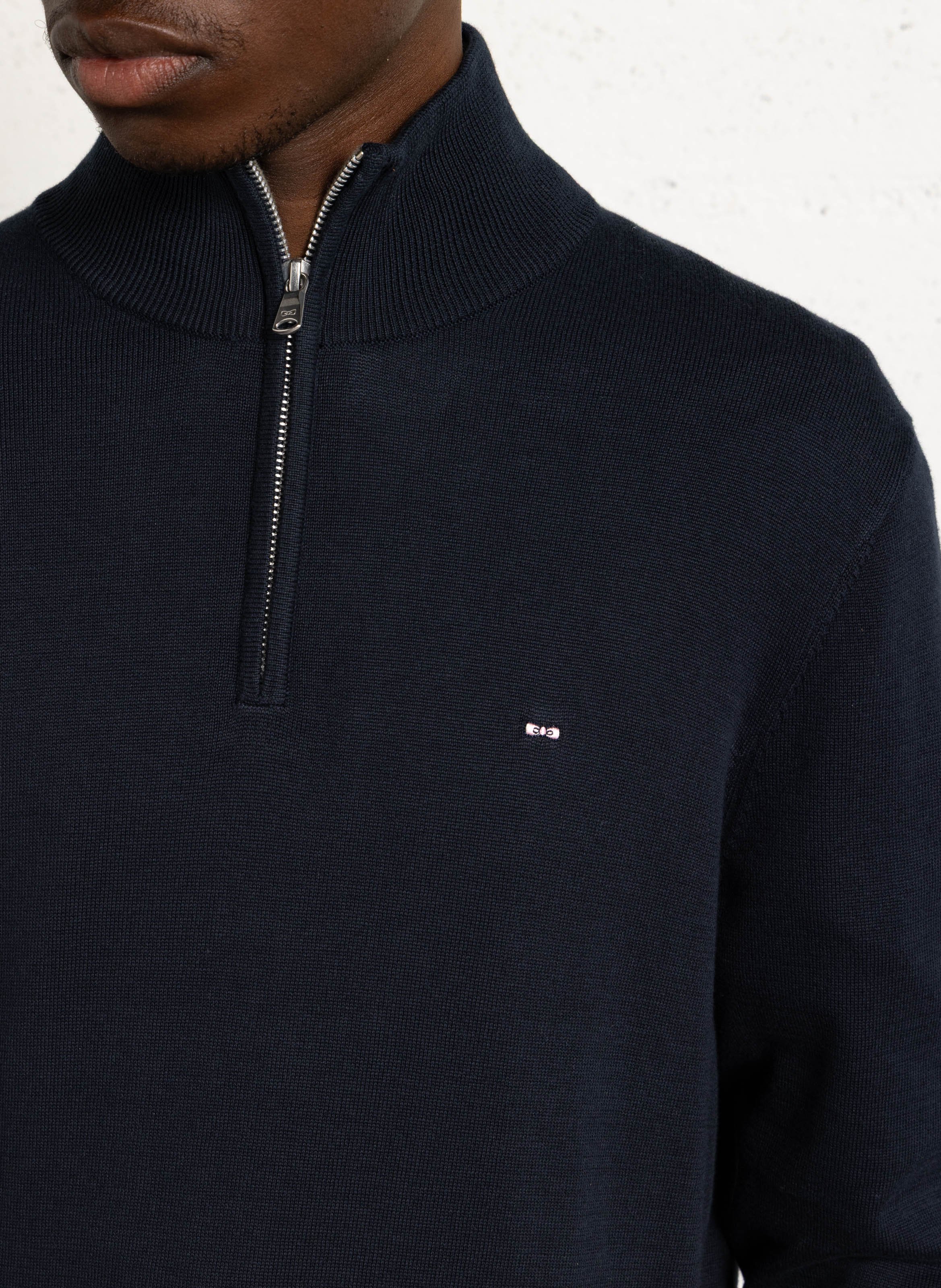 High-neck straight-cut cotton sweater EDEN PARK Blue