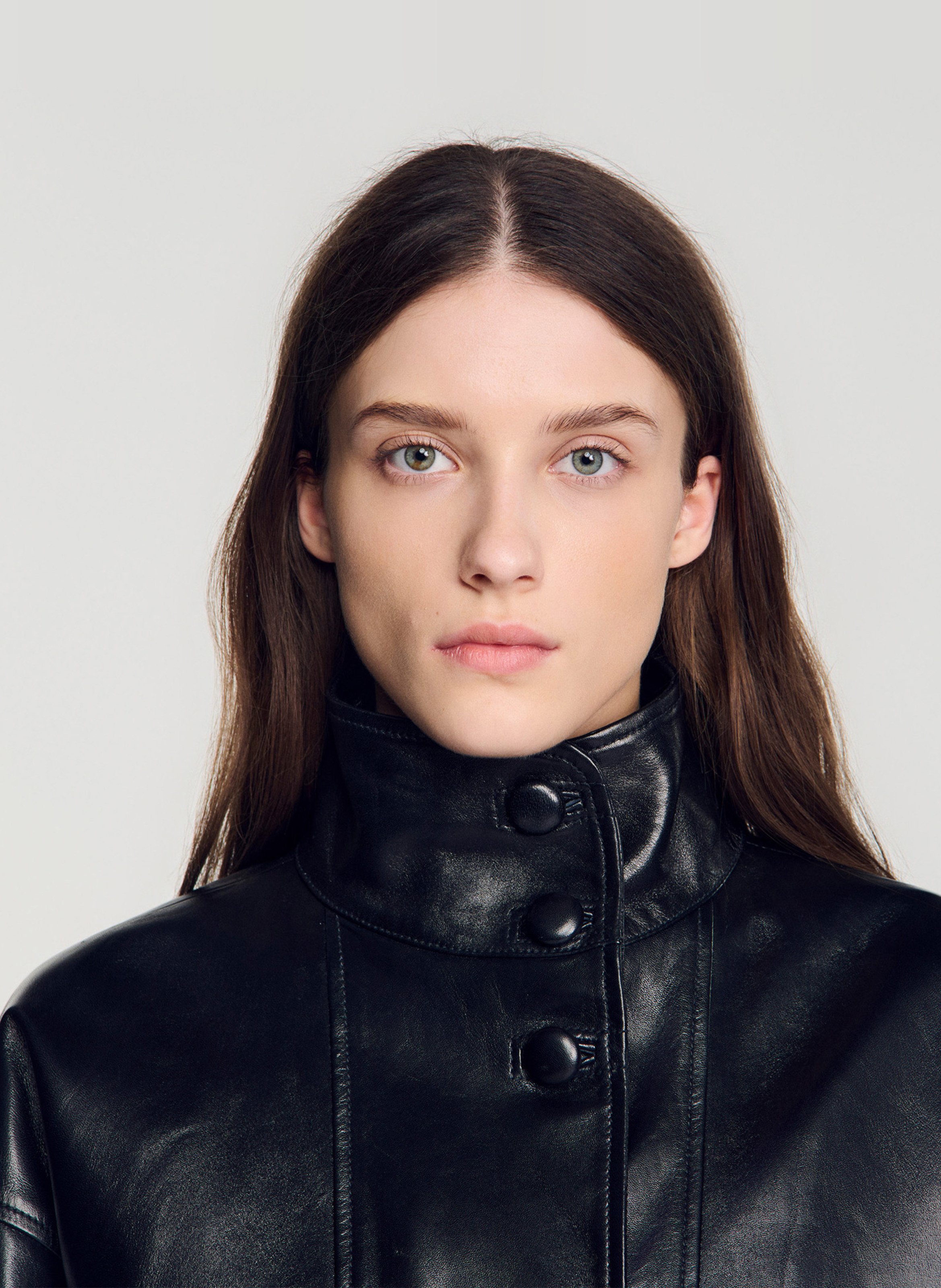 Oversized leather jacket SANDRO Black