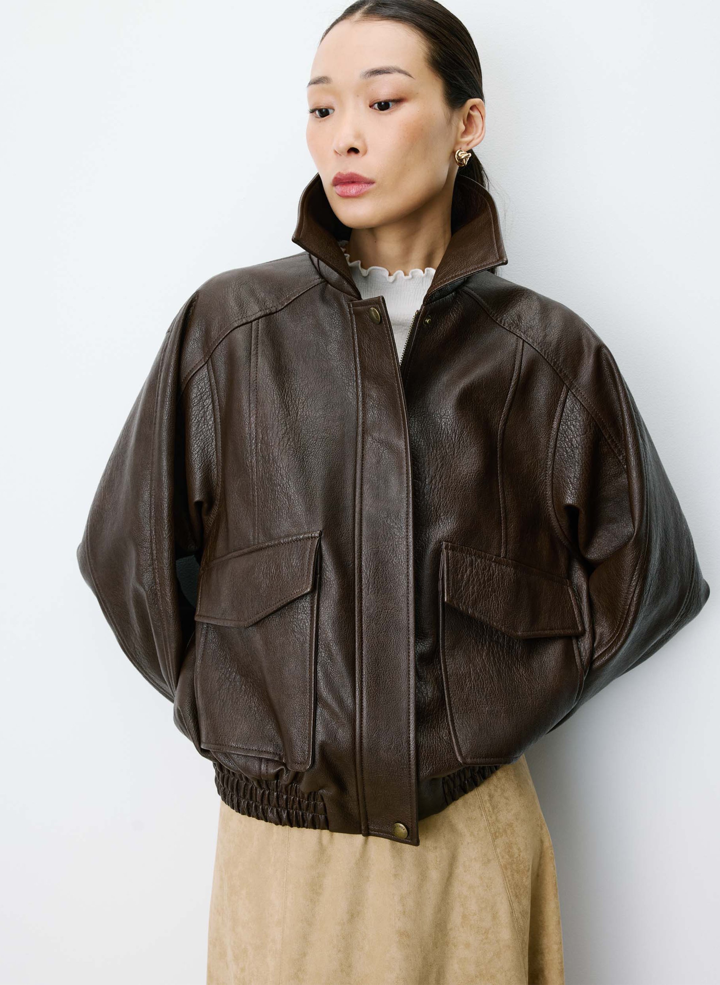 Oversized jacket with classic collar GRACE ET MILA Brown