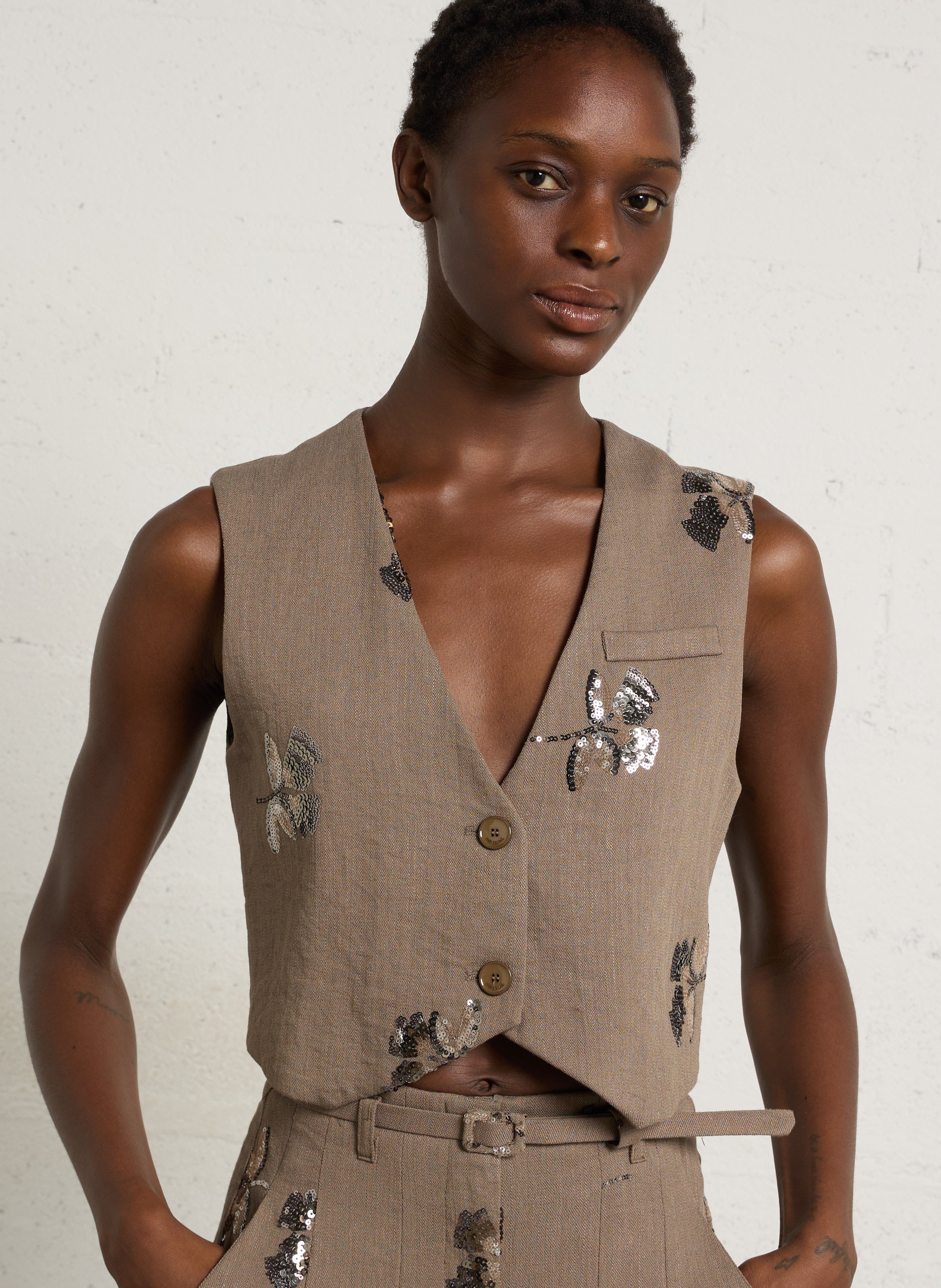 Gilet court droit à sequins IMPERIAL Vert