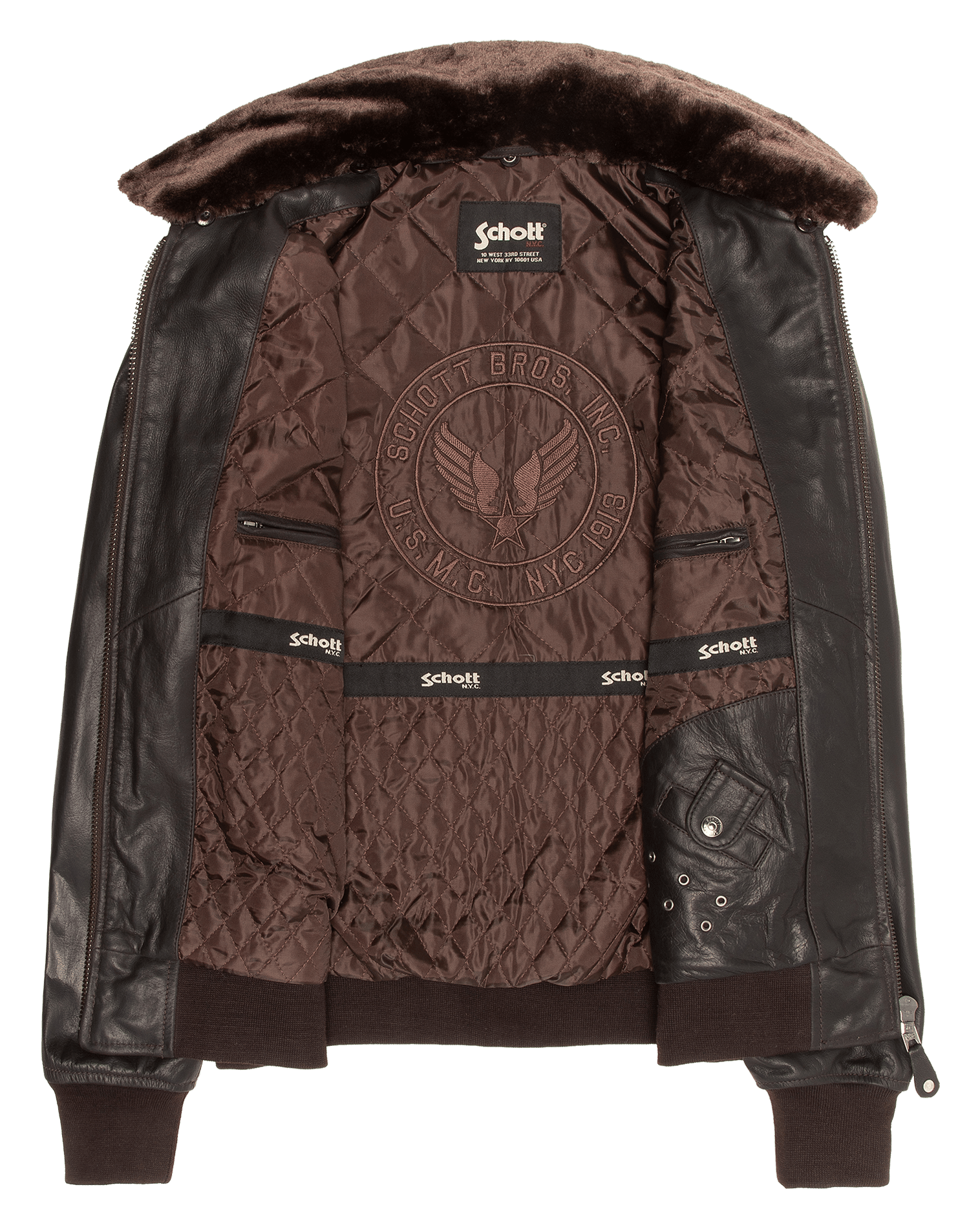 Straight leather jacket SCHOTT Brown