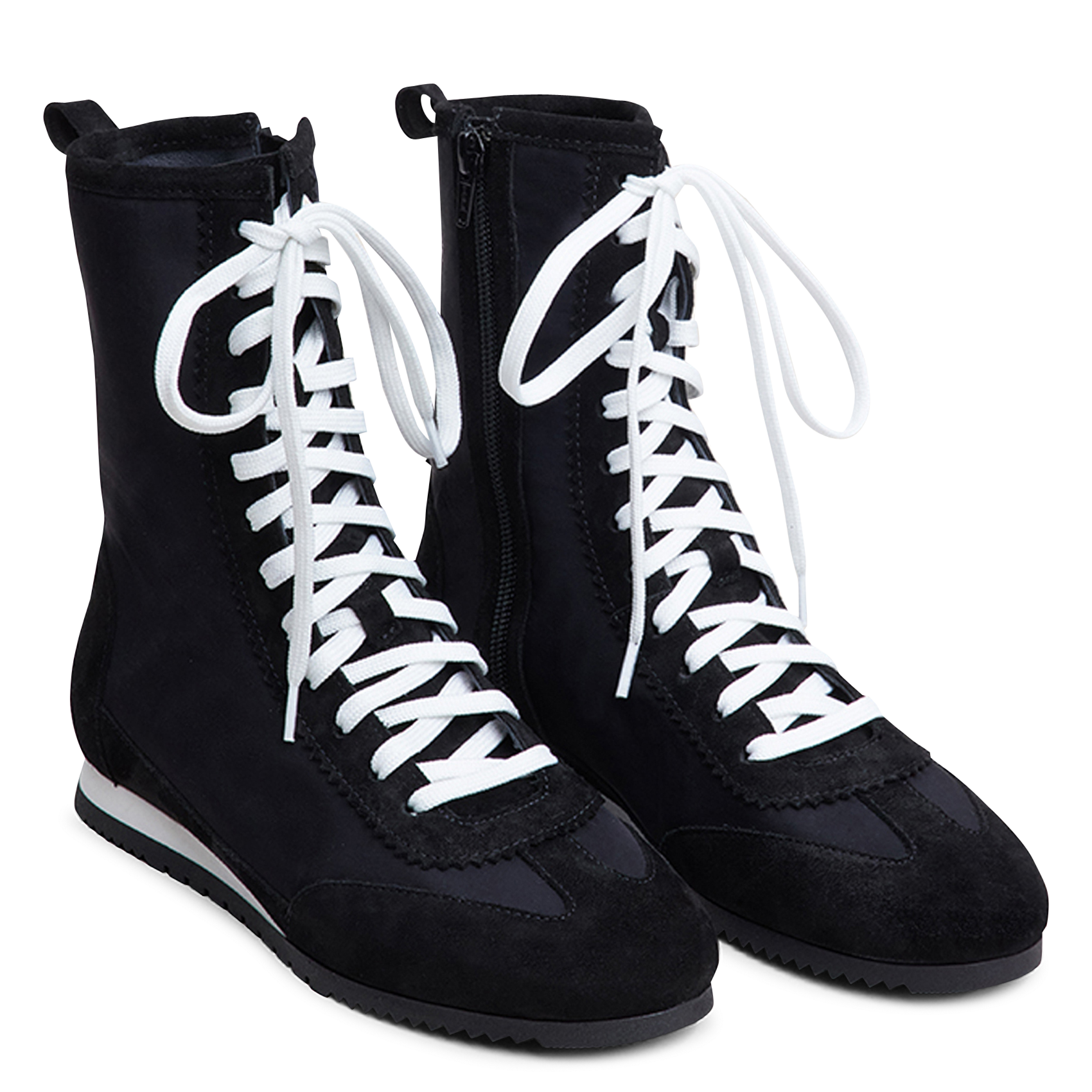 High-top lace-up sneakers in mixed leather JONAK Black