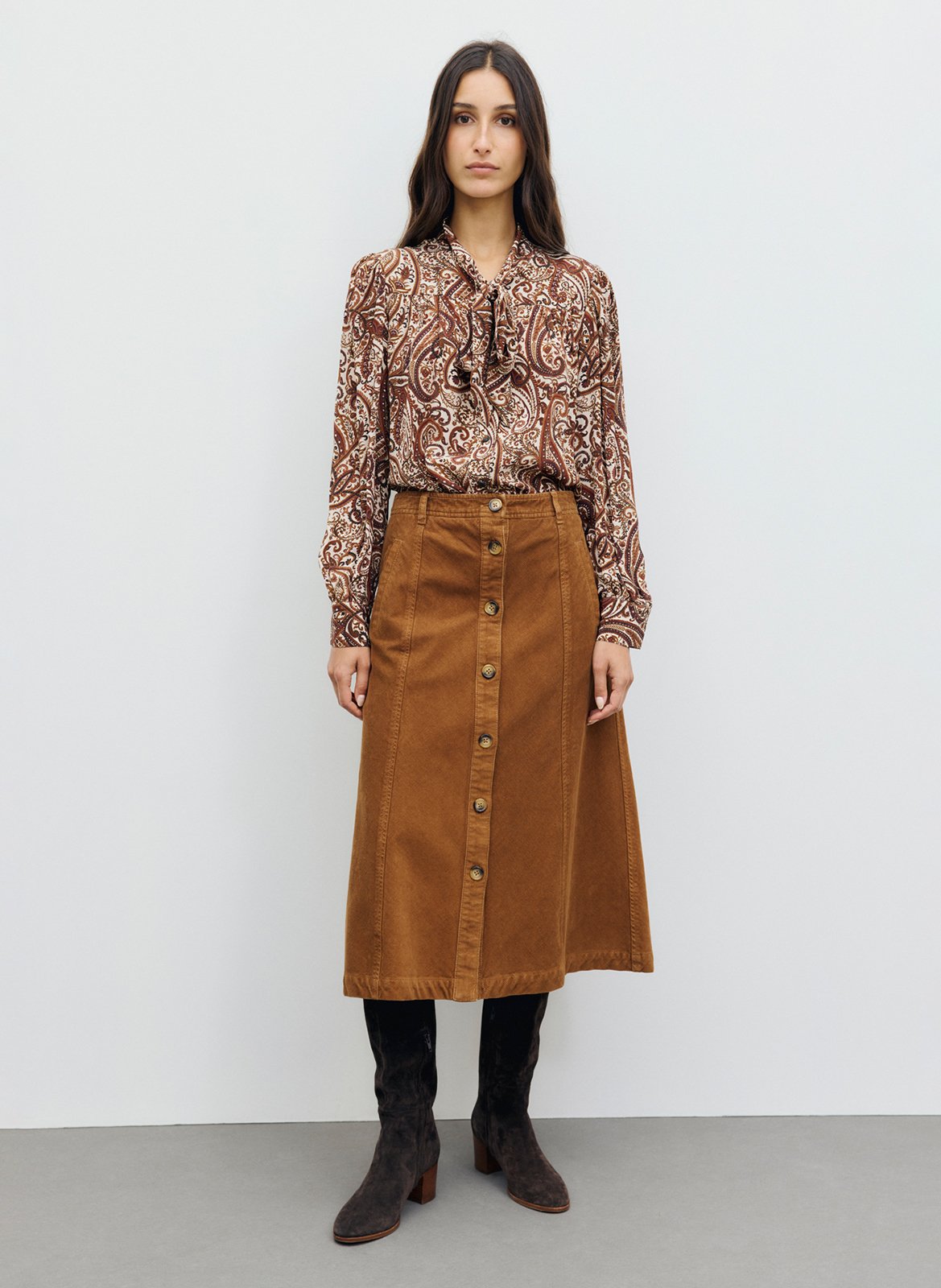 Flared velvet skirt in blended cotton GERARD DAREL Brown