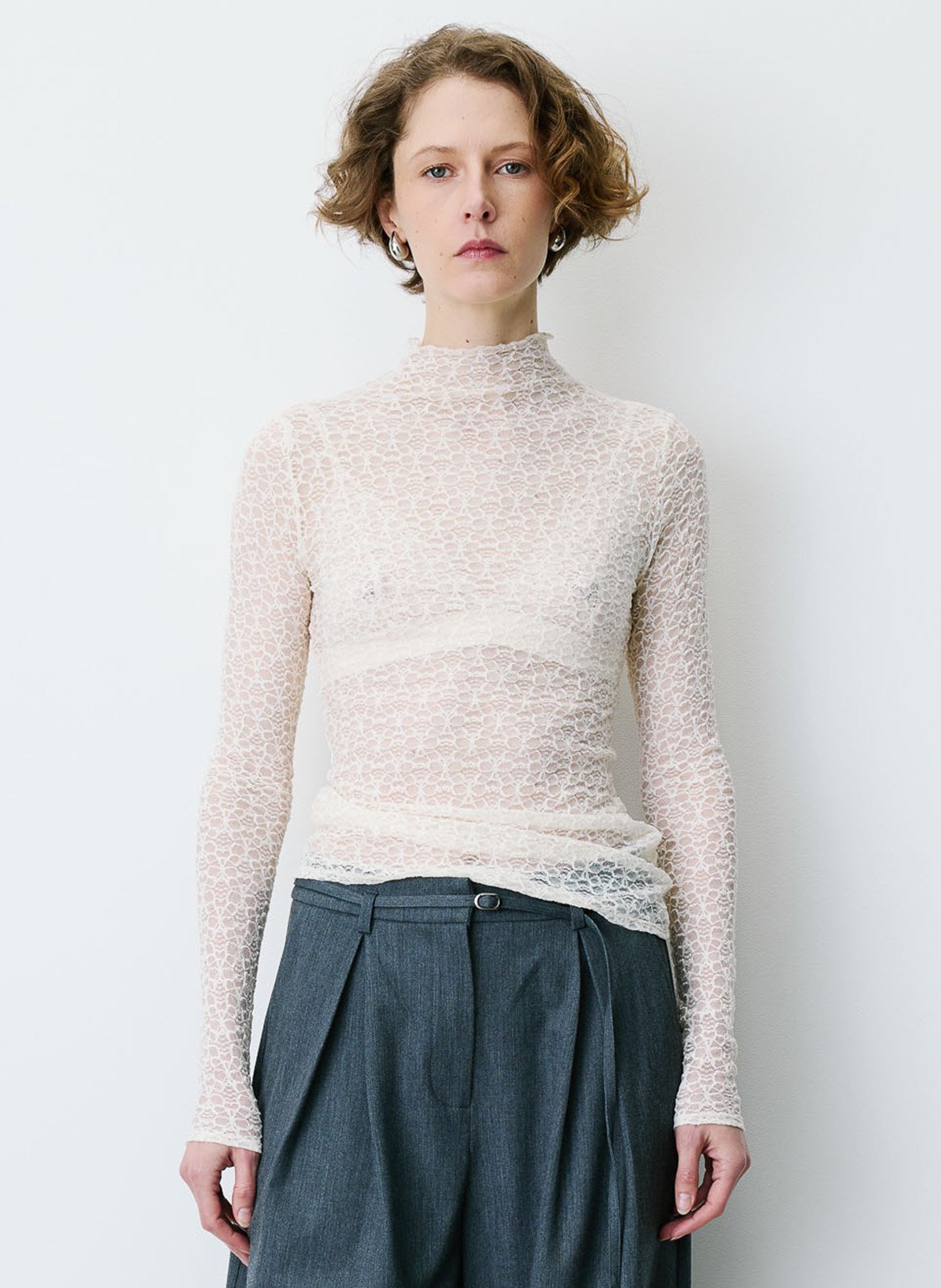 T-shirt manches longues cintré en dentelle GRACE ET MILA Blanc