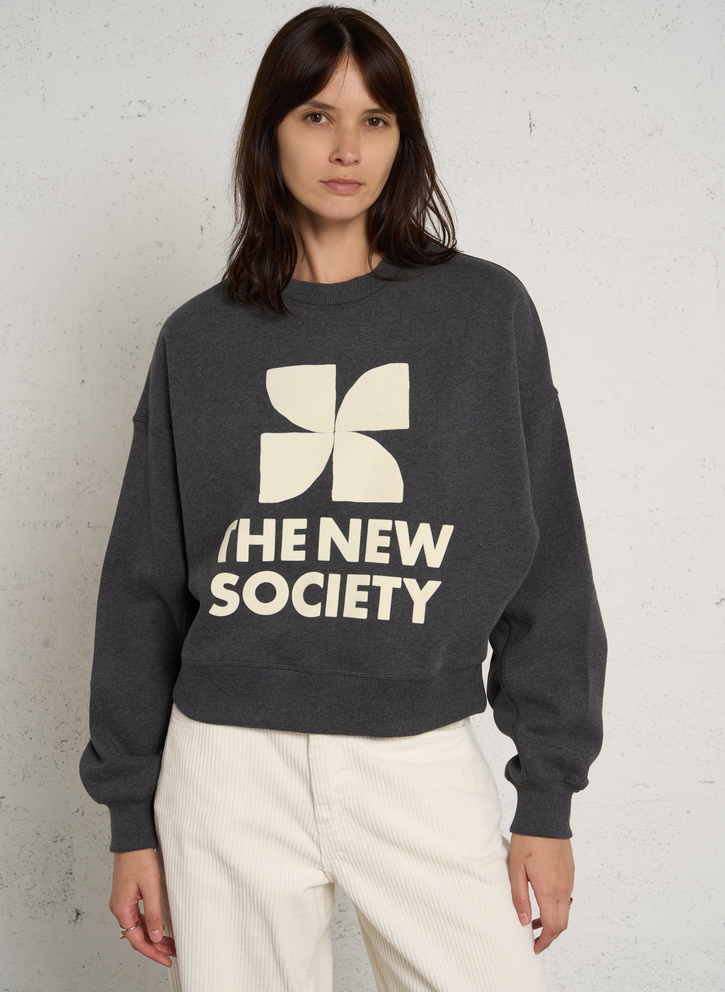 Loose round neck printed cotton sweatshirt THE NEW SOCIETY Grey