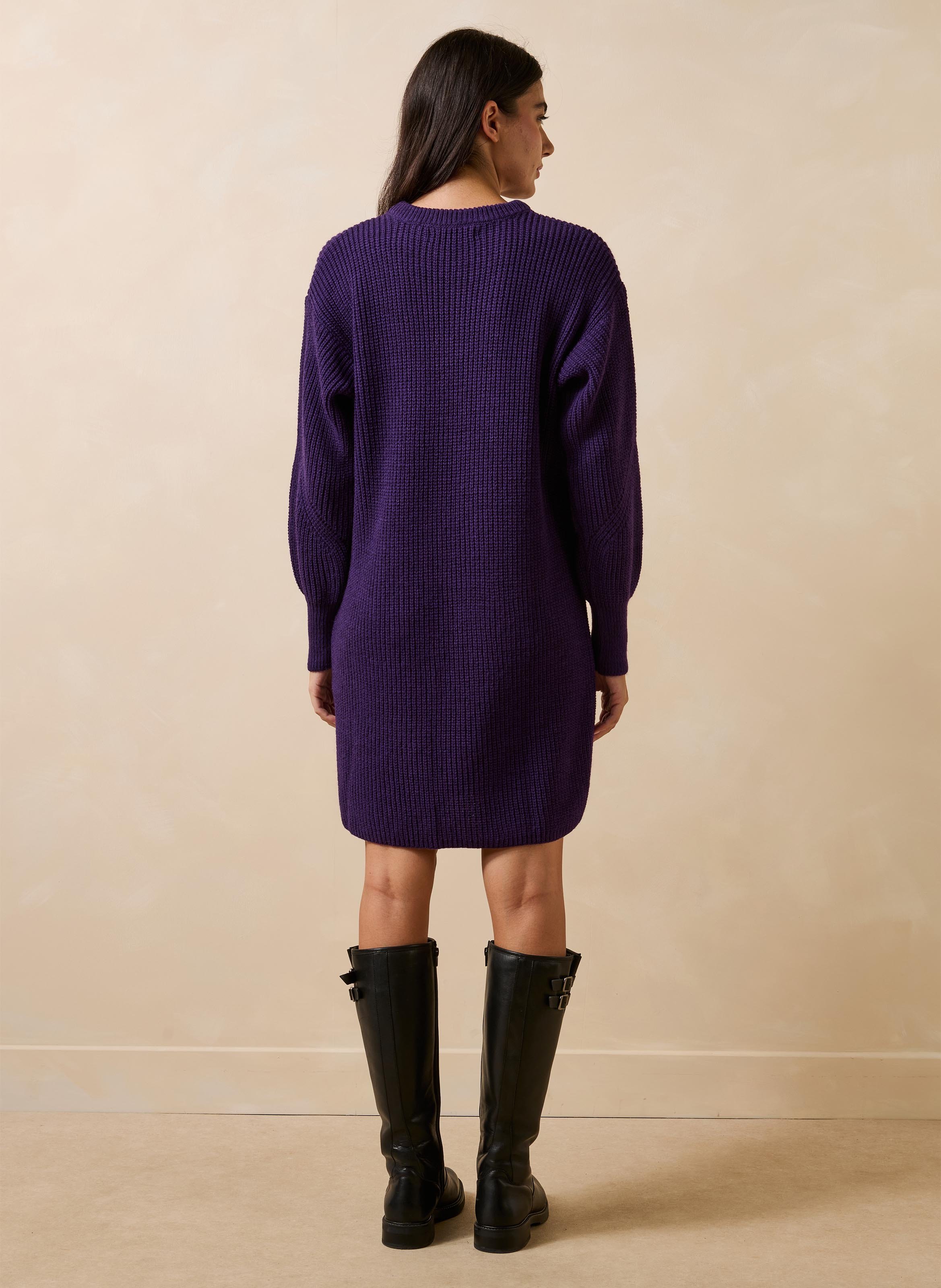 Round neck knitted dress LA FEE MARABOUTEE Purple