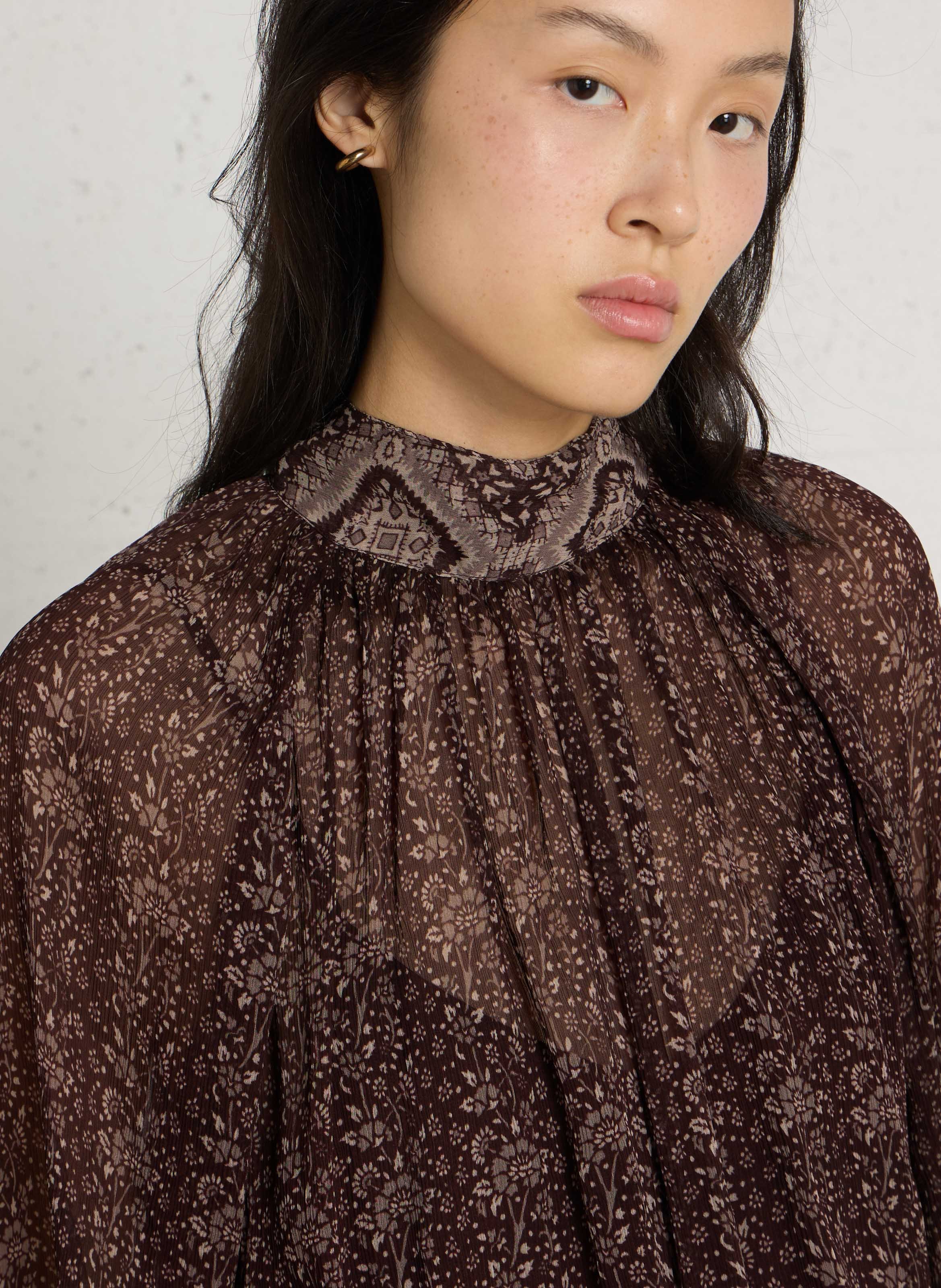 Gedrukte blouse met strikkenkraag PETITE MENDIGOTE Bruin