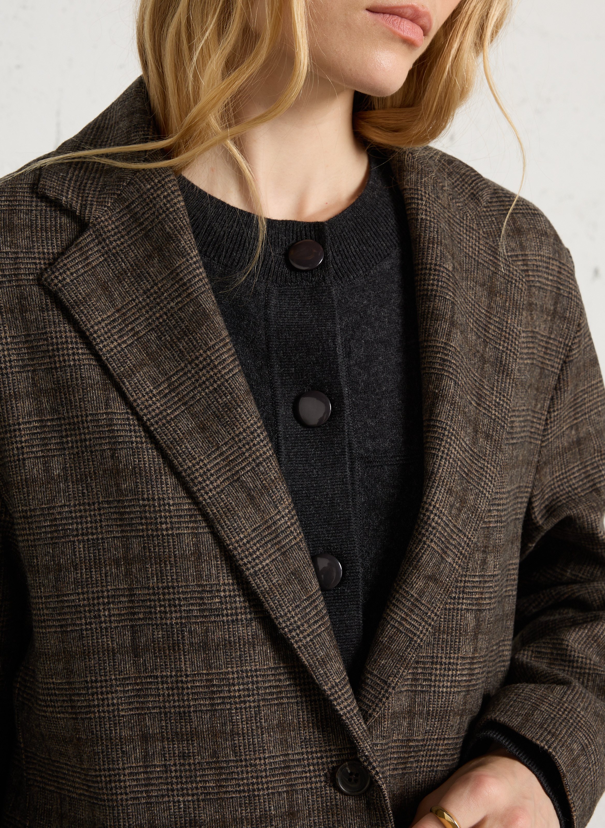 Rechtvallend jasje met print van wolmix HARTFORD Bruin