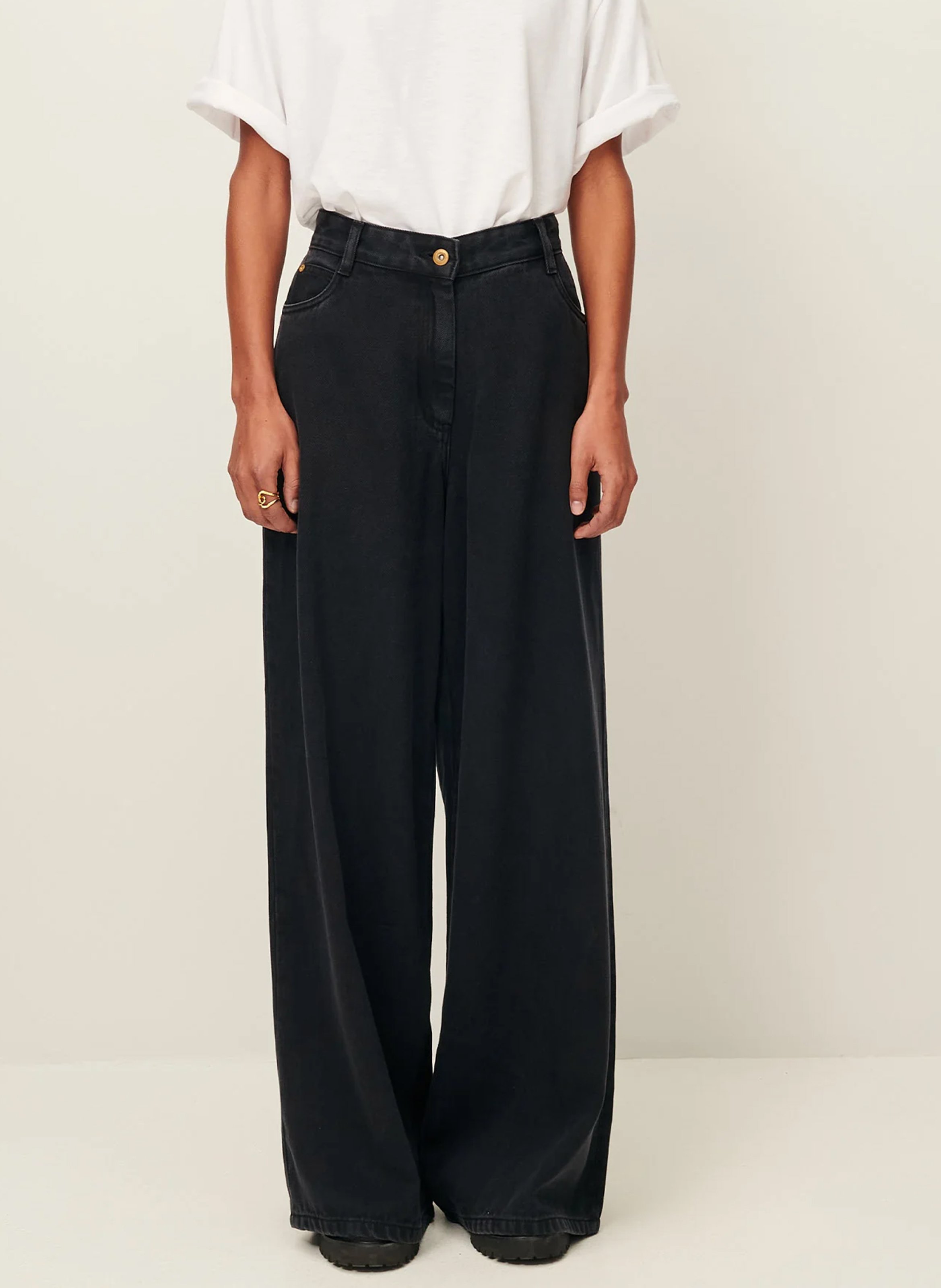 Wide-leg denim jeans SESSUN Black