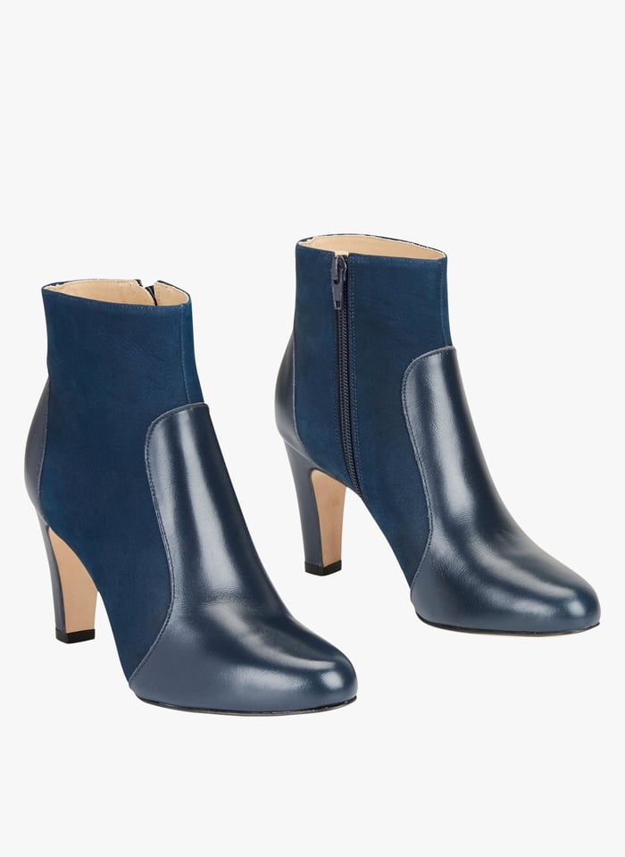 Heeled Dual material Leather Mid calf Boots Bleu Cosmoparis