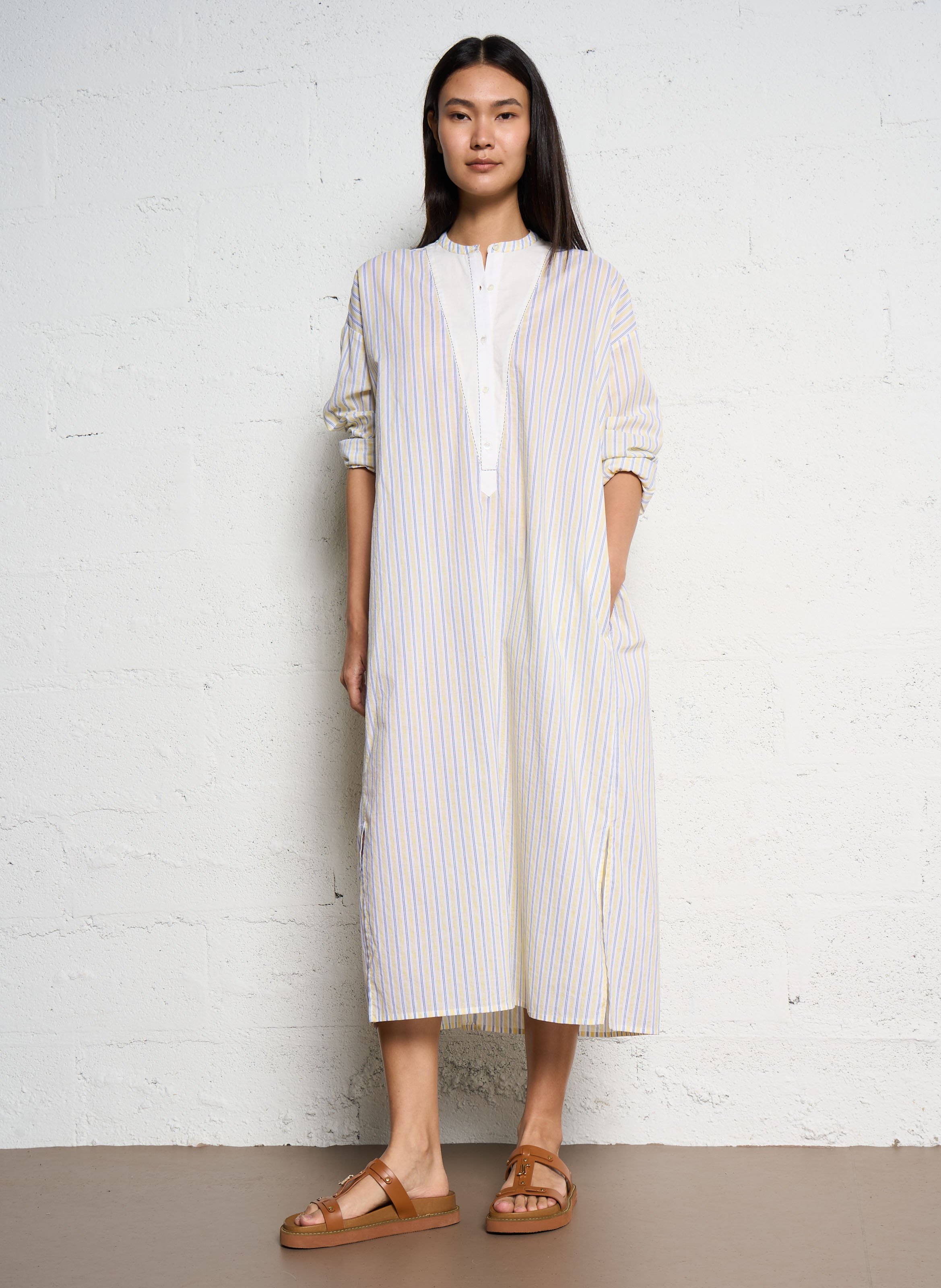 Long striped cotton dress V DE VINSTER Yellow