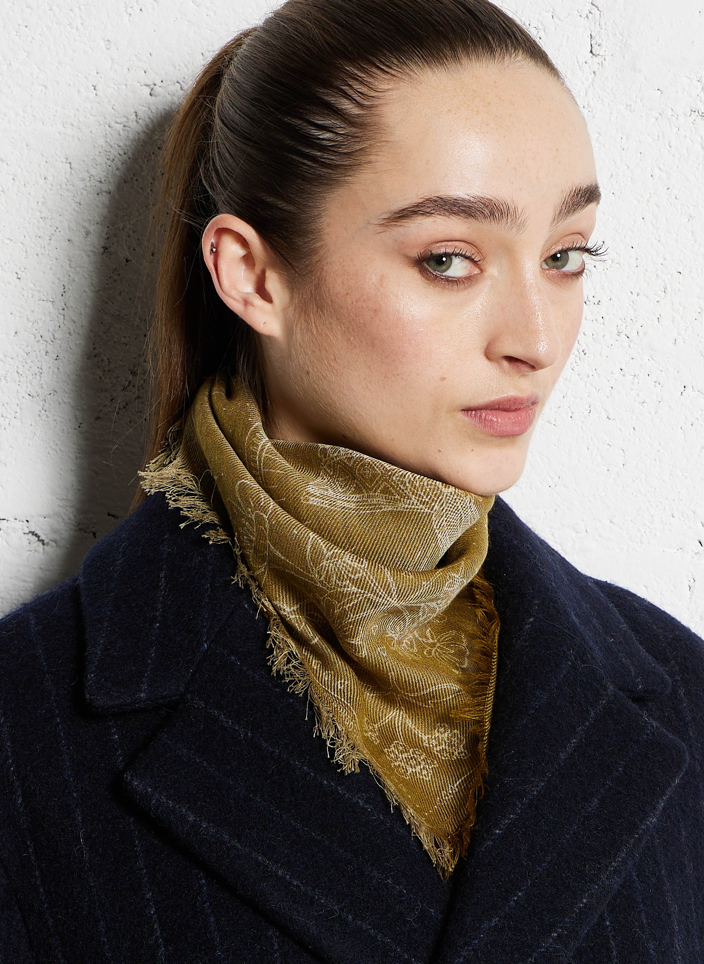 Foulard en laine et coton mélangé APACHES COLLECTIONS Marron