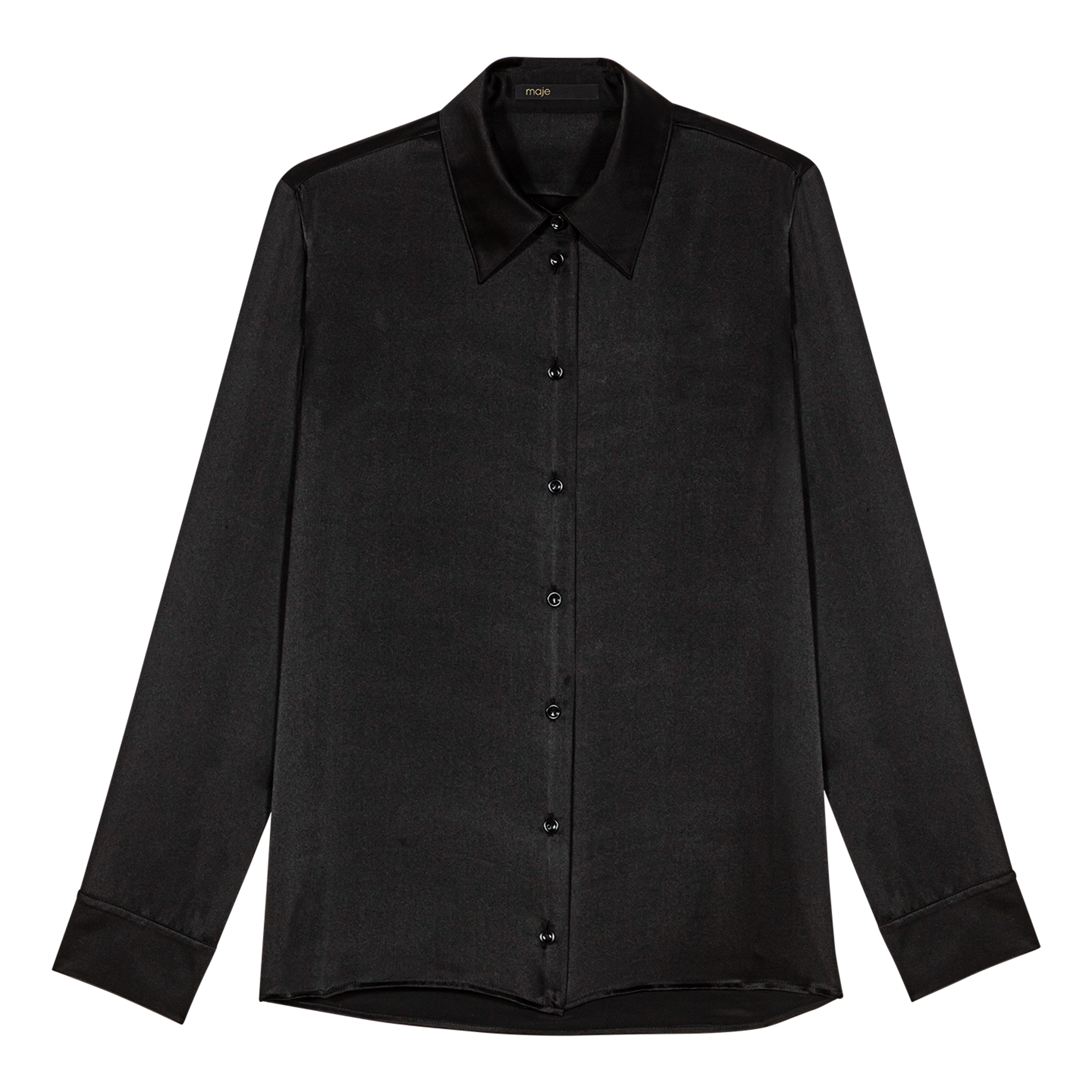 Straight-cut silk shirt with classic collar Black