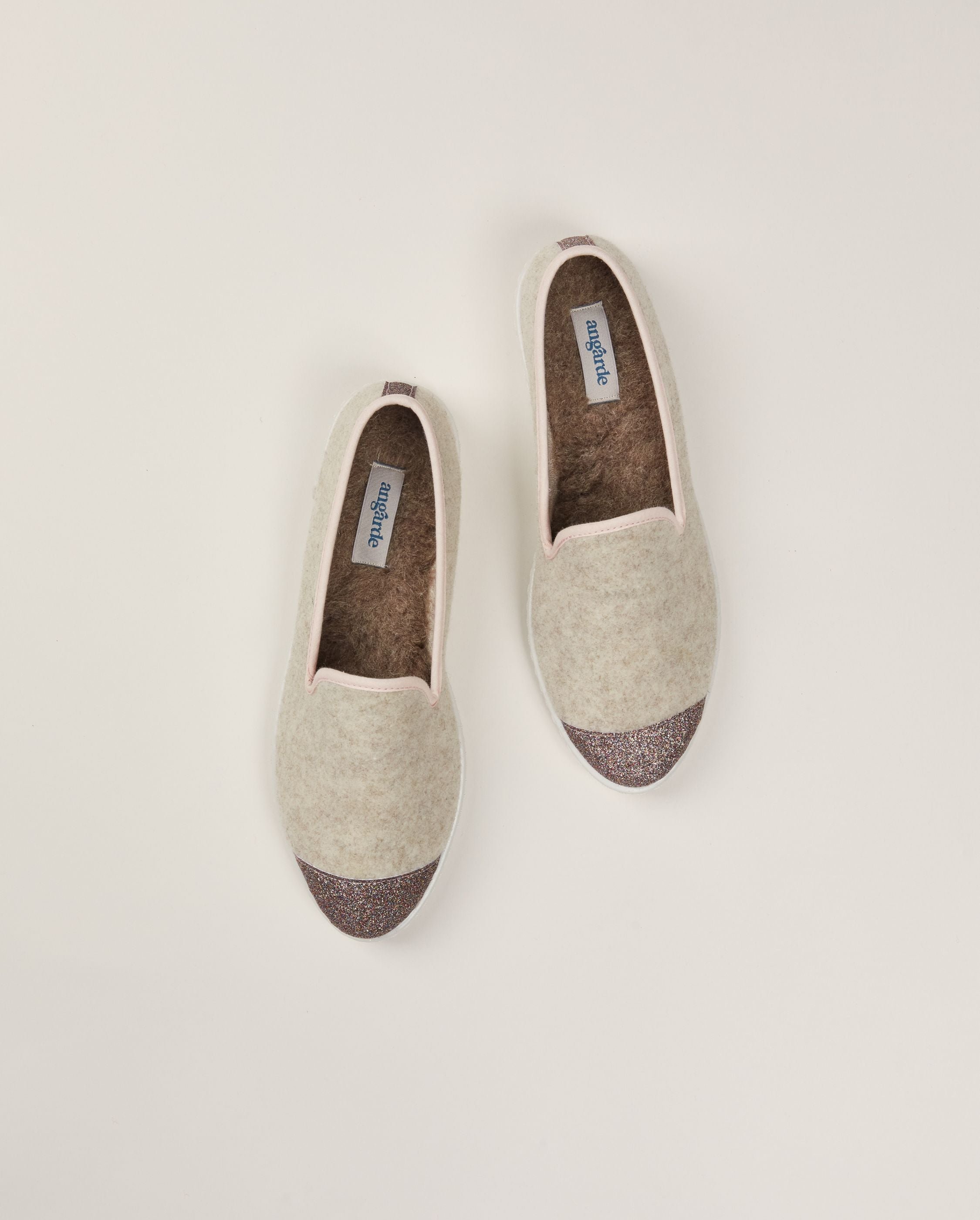 Women's wool slipper, beige with multicolored sequins ANGARDE Beige