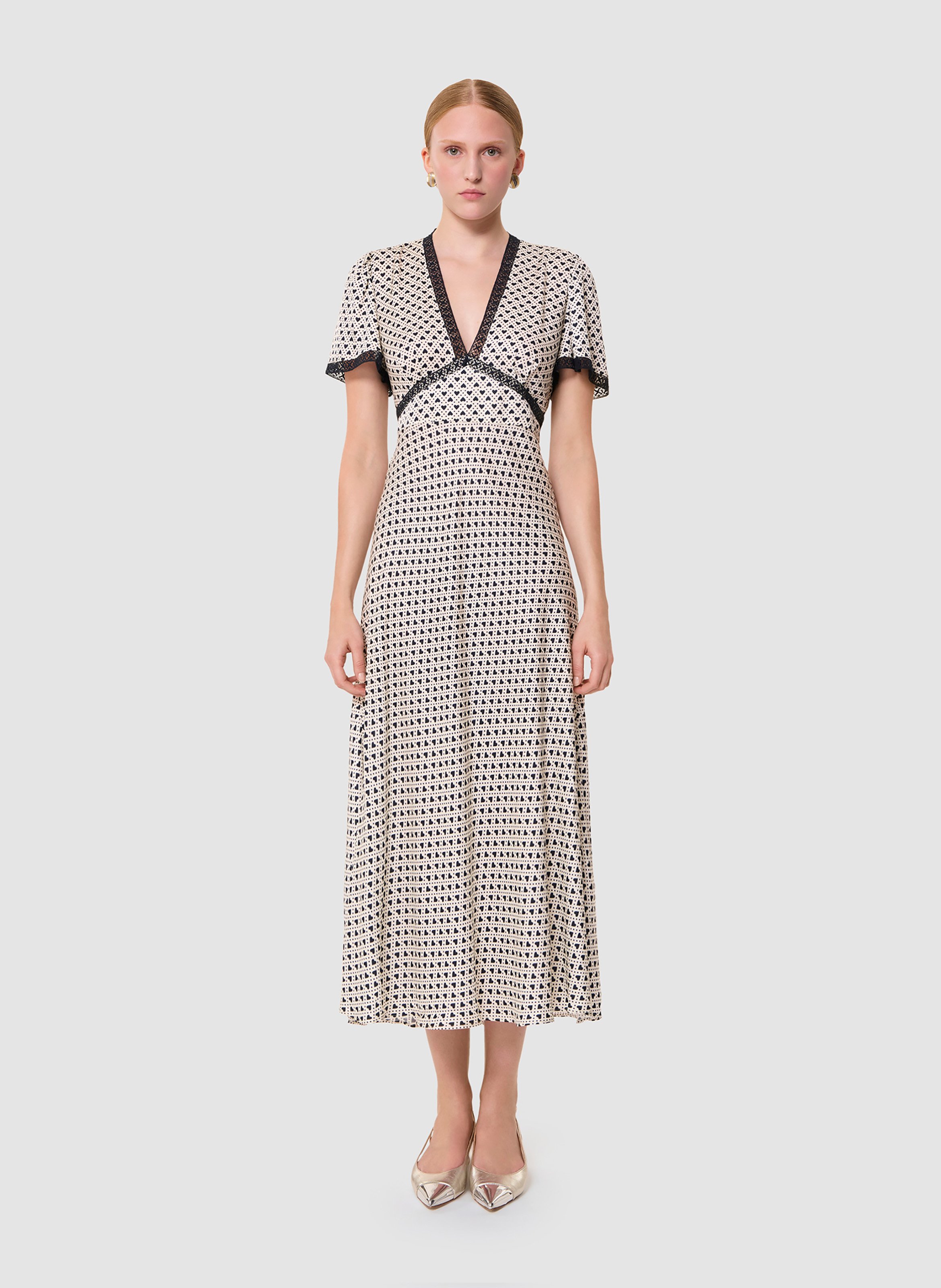 Rolfo Tara Jarmon Robe Noire Robe Midi Col V Craie Tara Jarmon