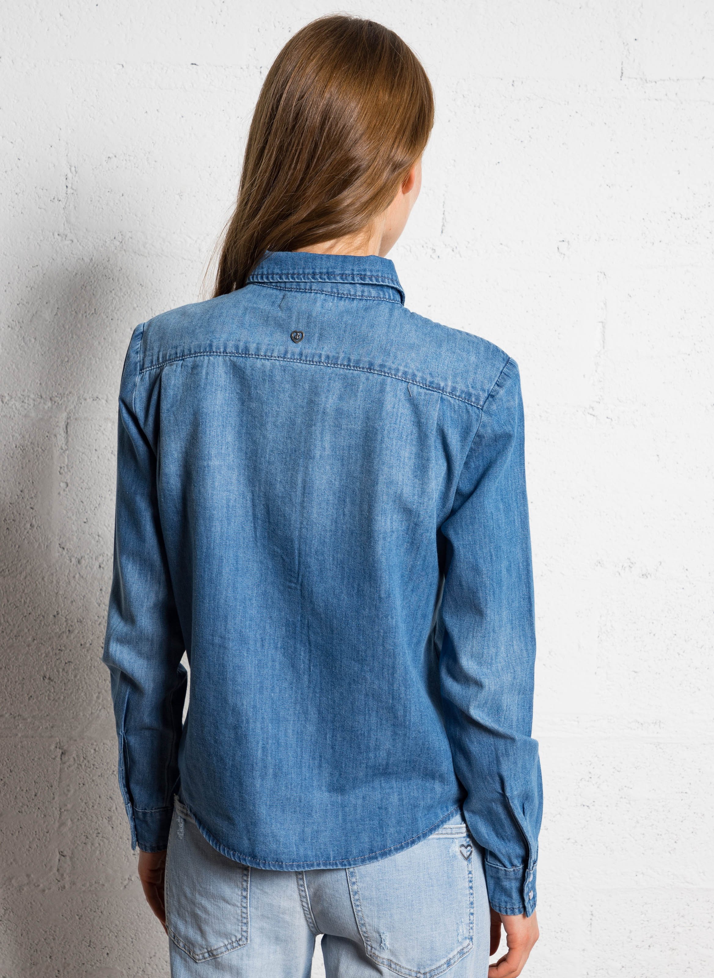 Rechte spijkerblouse met knoopsluiting PLEASE Blauw