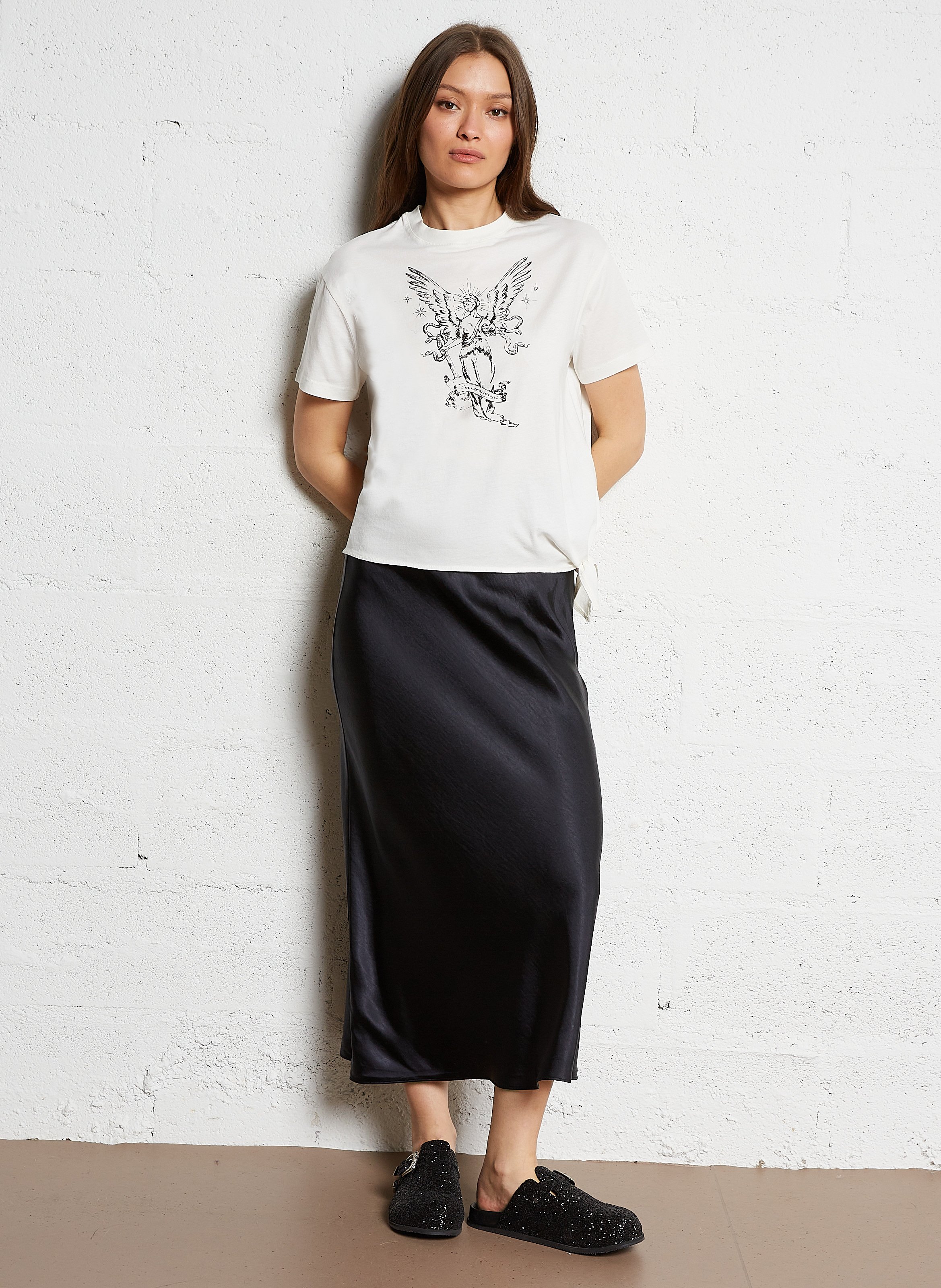 Flared Satin Maxi Skirt IKKS Black