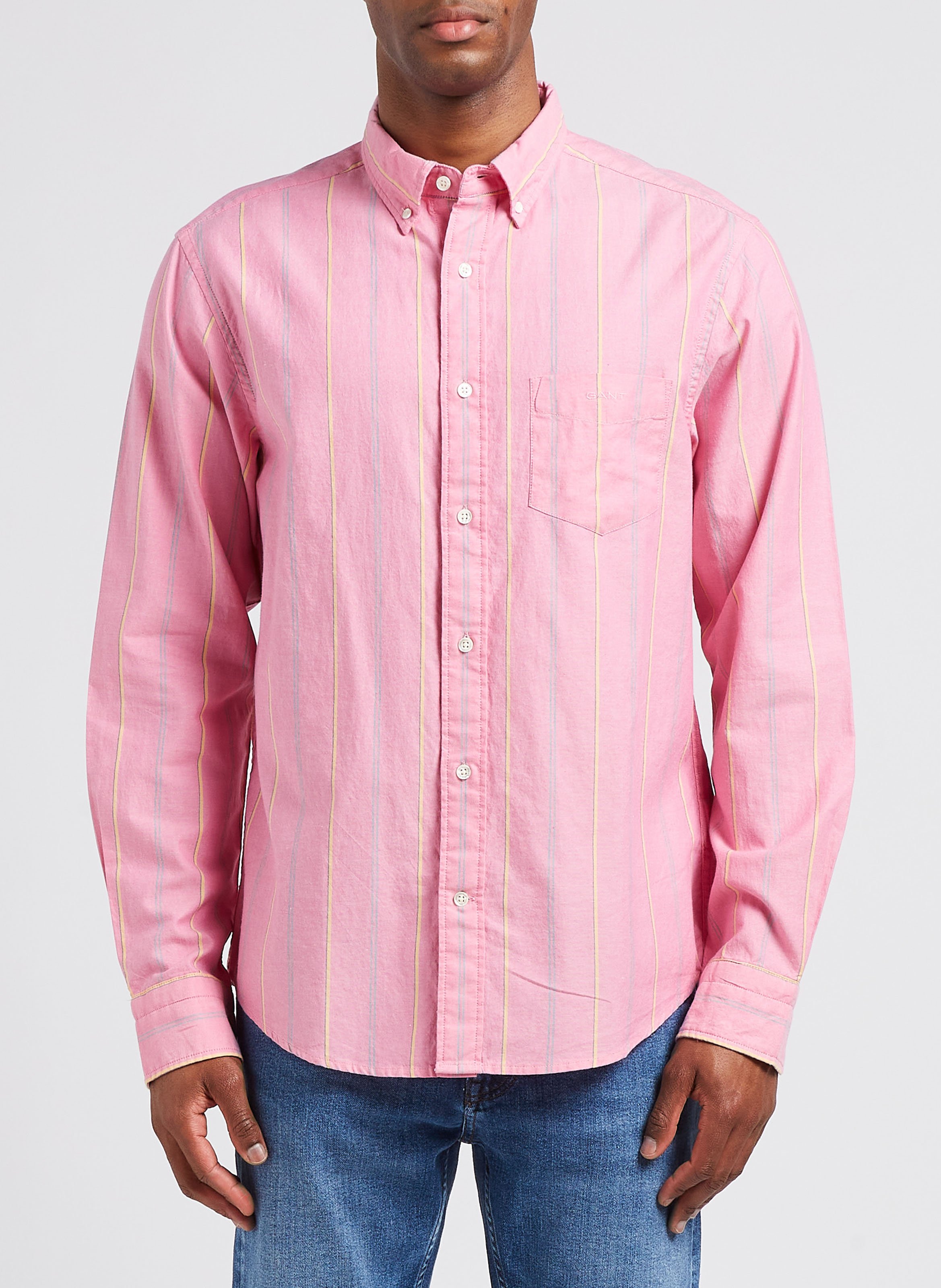 Regular-fit striped cotton shirt with button-down collar GANT Pink