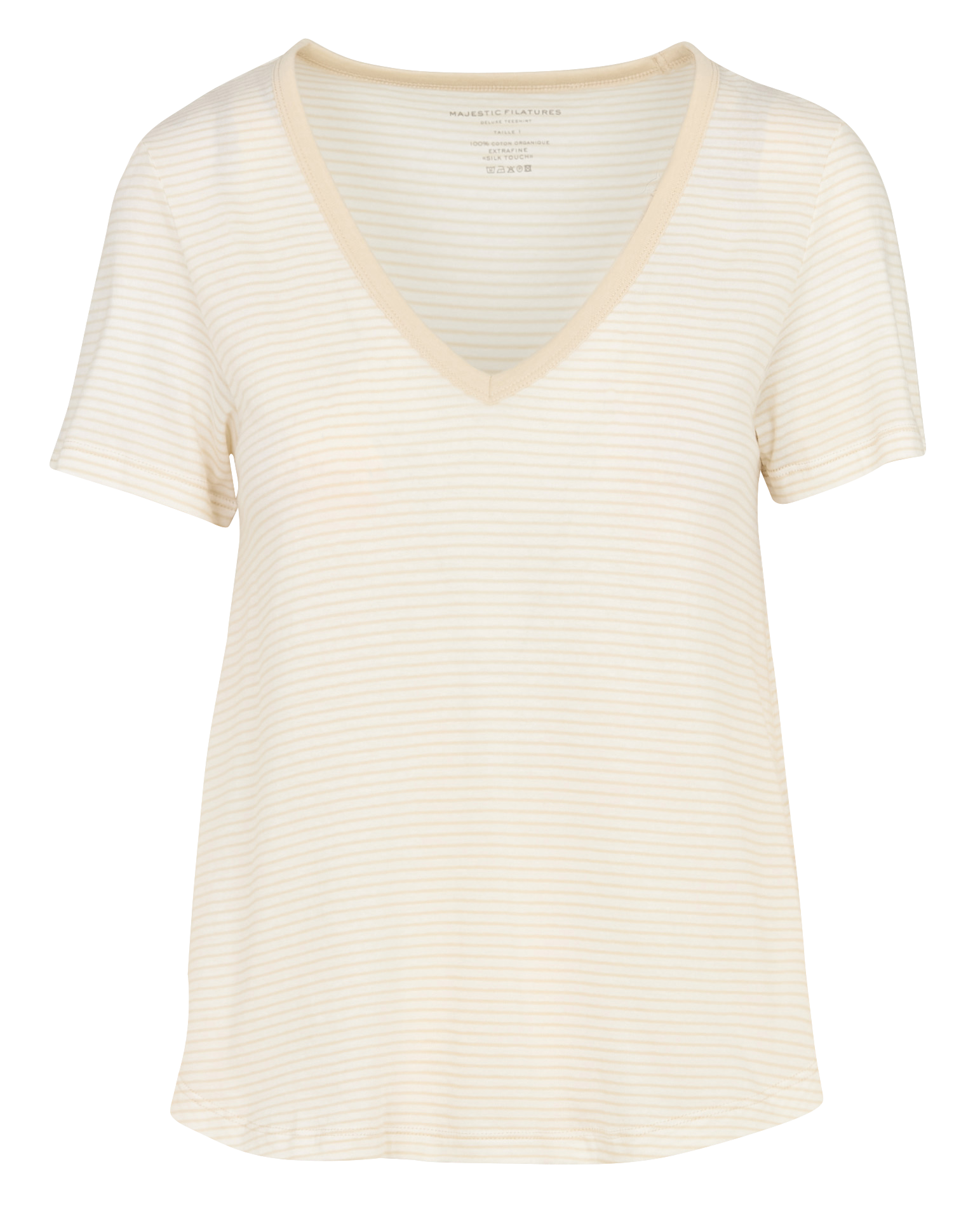 Tee-shirt col V en coton bio  Ivoire